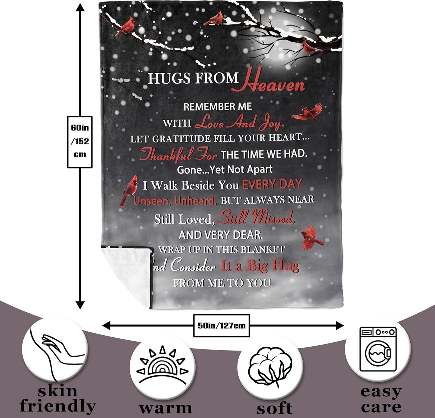 Xutapy Sympathy Gifts for Loss of Loved One, Memorial/Bereavement/Grief/Condolences Gifts for Loss of Mom Dad, Condolences/Funeral Present, Hug from Heaven Blanket 60’’X50’’