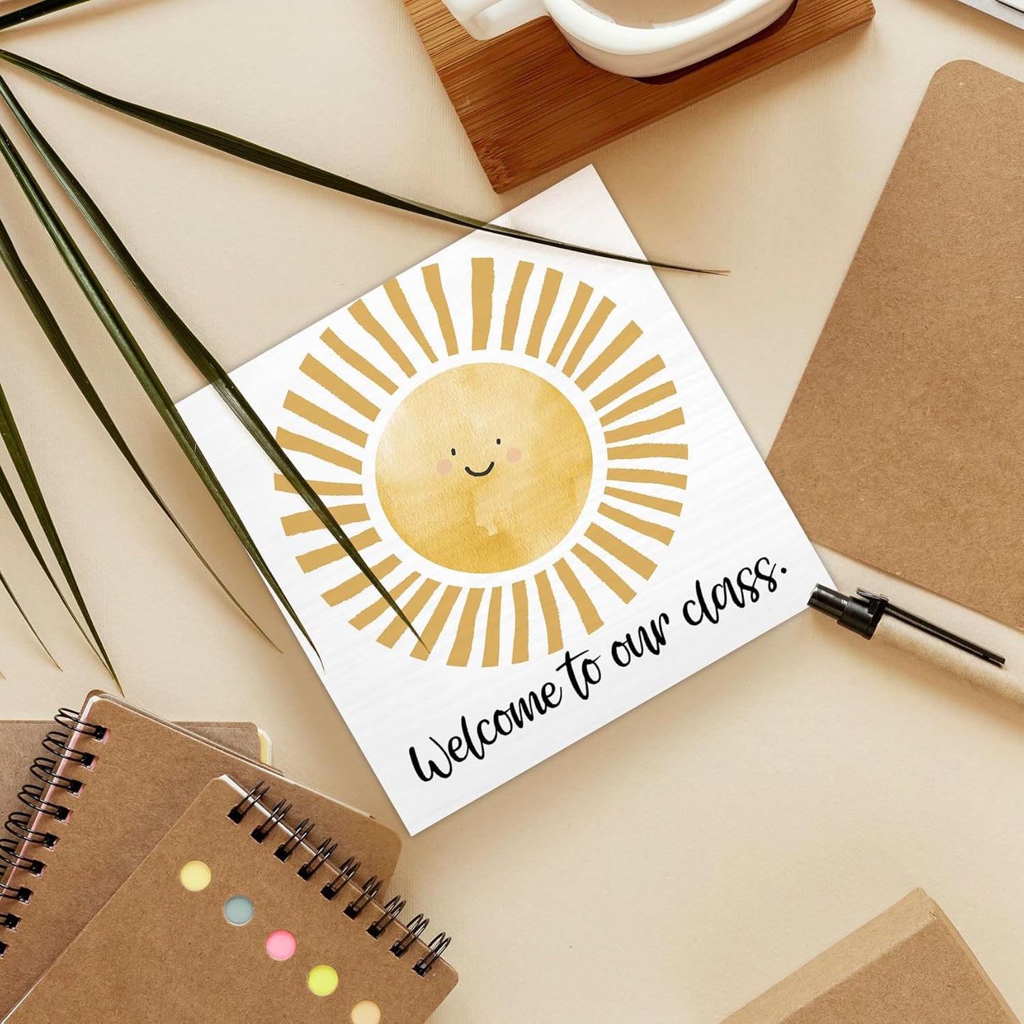 Boho Classroom Sunshine Wood Box Sign Desk Decor 8X8, Pop Smiles Rustic Welcome To Our Calss Wooden Sign Decorations for School Classroom Library Reading Nook Corner Wall Tabletop Shelf Decor