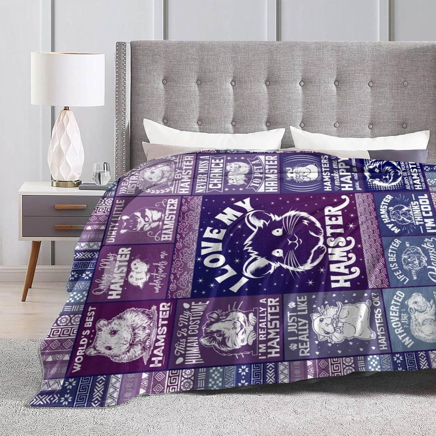 Hamster Blanket for Boys Girls, Cute Hamster Themed Design Printed Throw Blankets for Kids Lap, Chair Sofa, Warm Soft Cozy Blanket, 40"x 50"