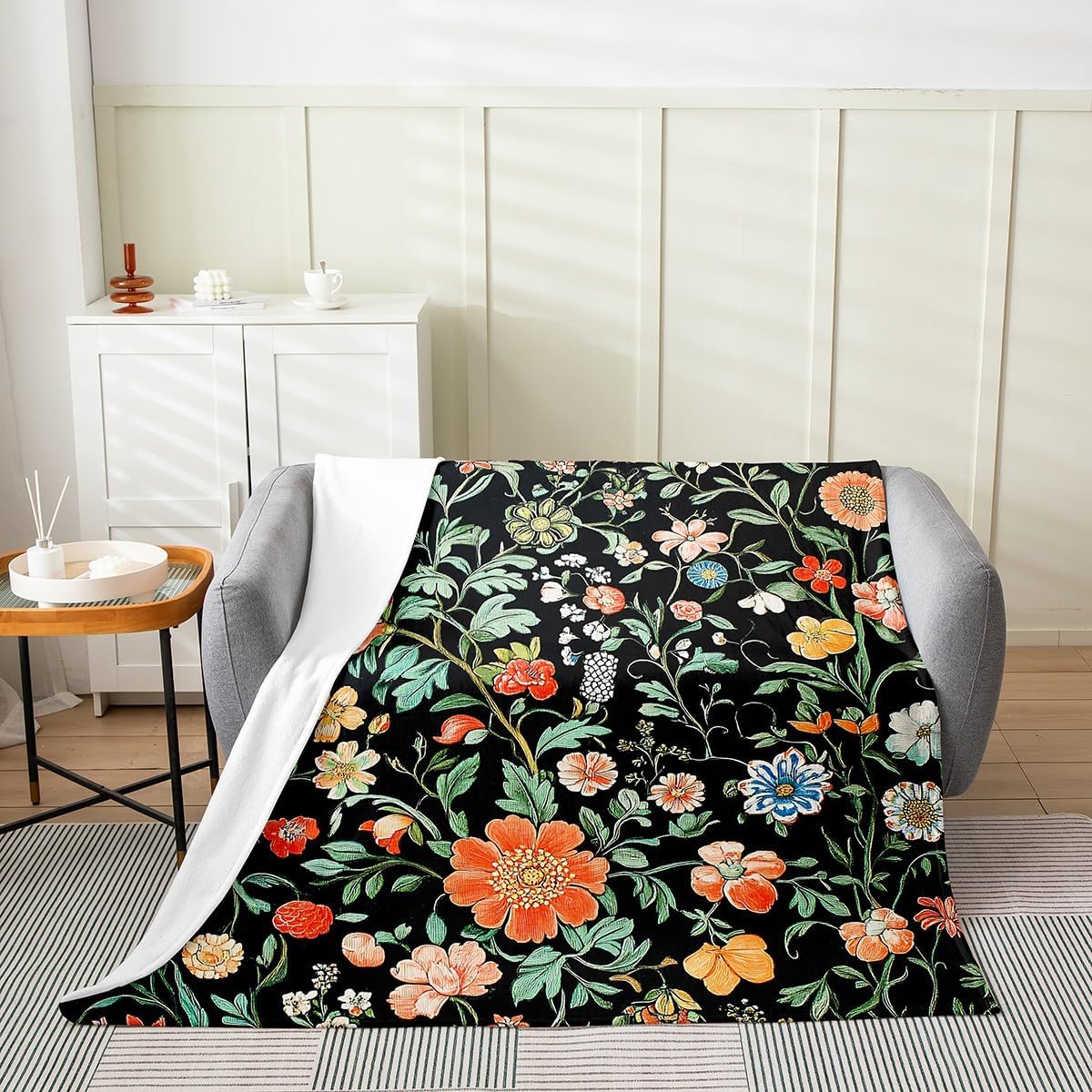 Feelyou Botanical Plants Plush Throw Blanket, Queen 90"x90" Botanical Floral Blanket for Boys Teens Decor Garden Plants Flannel Fleece Blanket Natural Theme Bedroom