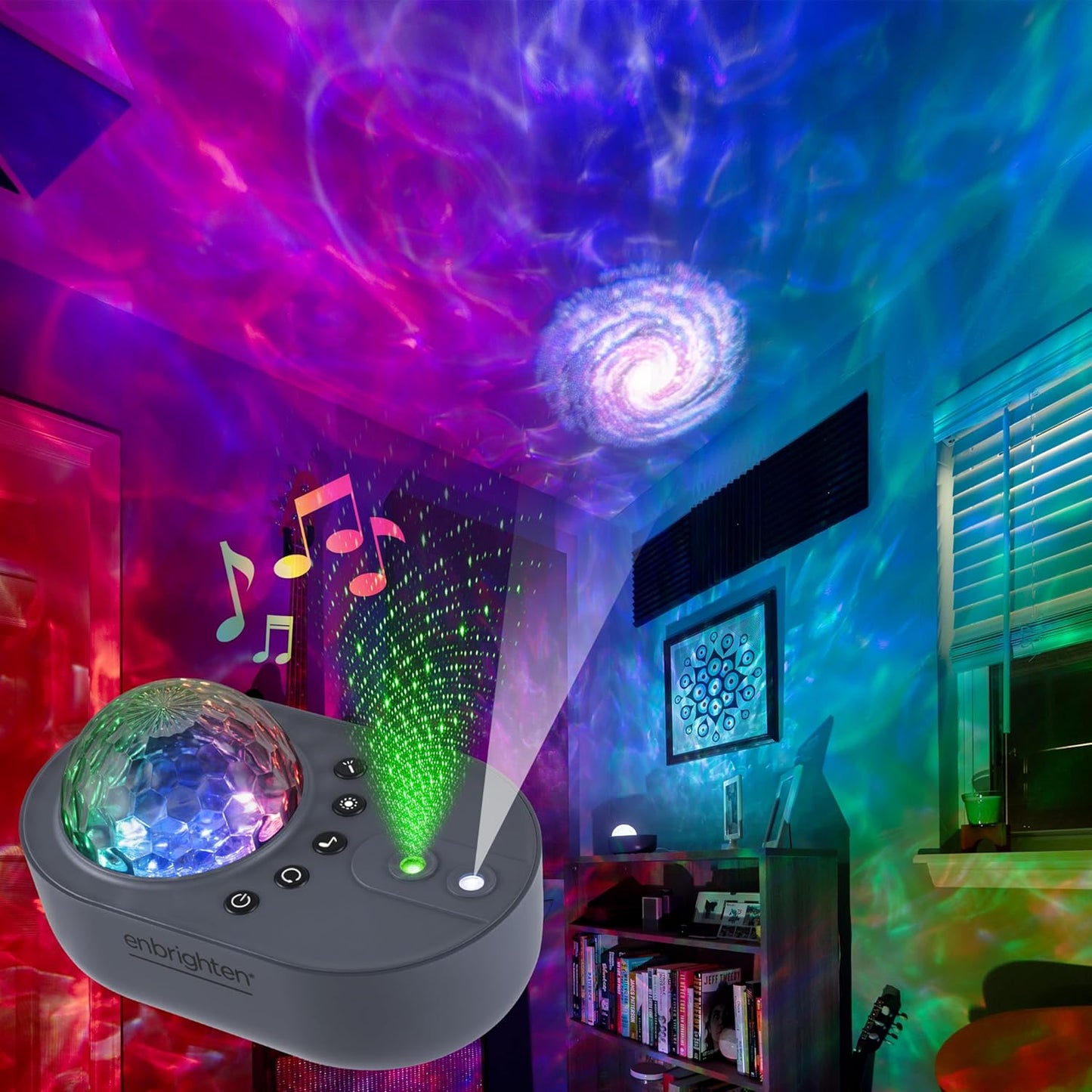 Enbrighten Galaxy Star Projector – Multi-Color Aurora Nebula Space Lamp with Sleep Sounds and White Noise – USB Powered Night Light for Bedroom, Living Room, Kids & Adults (65277)