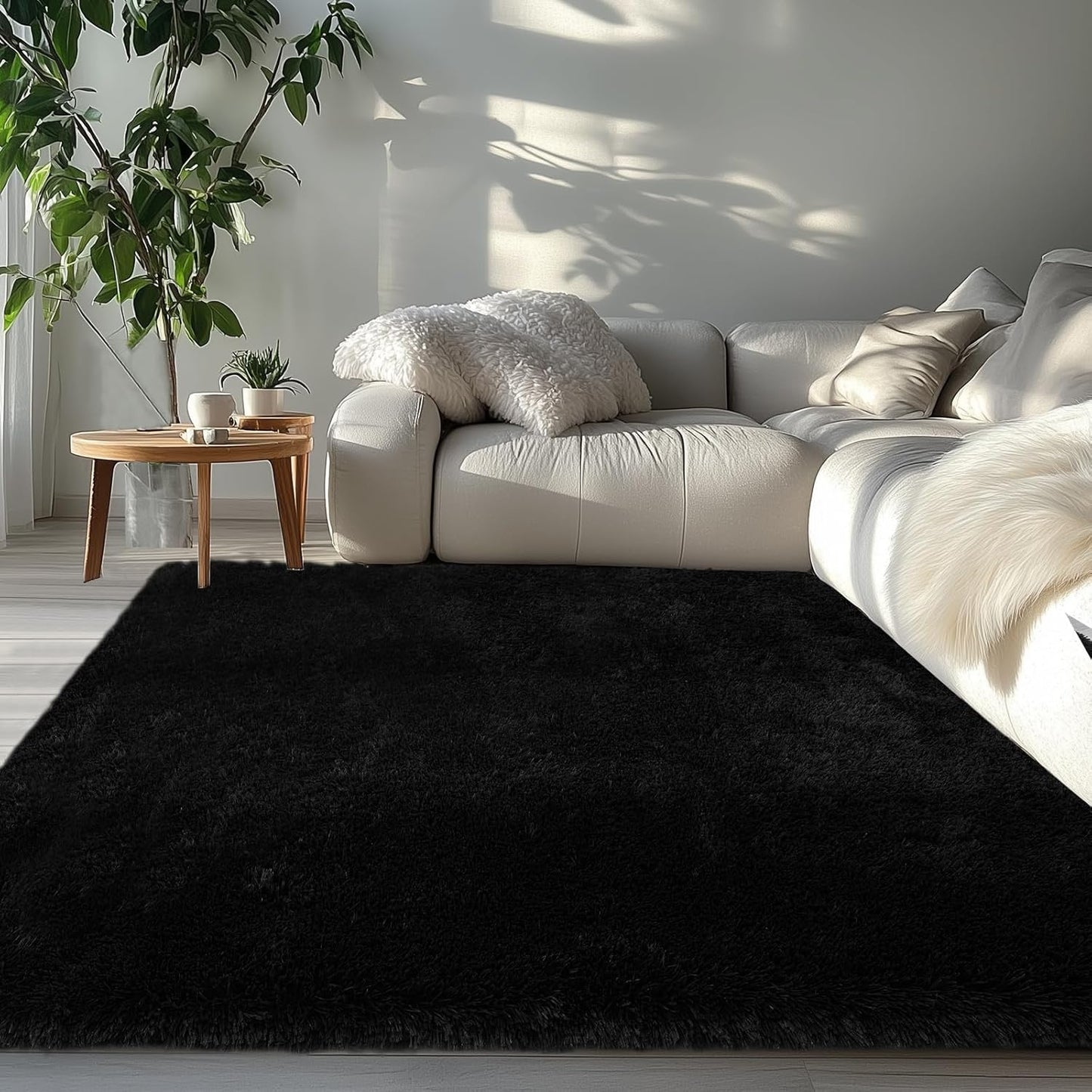 Fluffy Rugs 5x8 Black for Bedroom: Shag Area Rugs for Bedroom- Area Rugs 5x8 Plush Soft for Living Room- Shag Fuzzy Carpets for Nursery ((Black, 5x8Feet