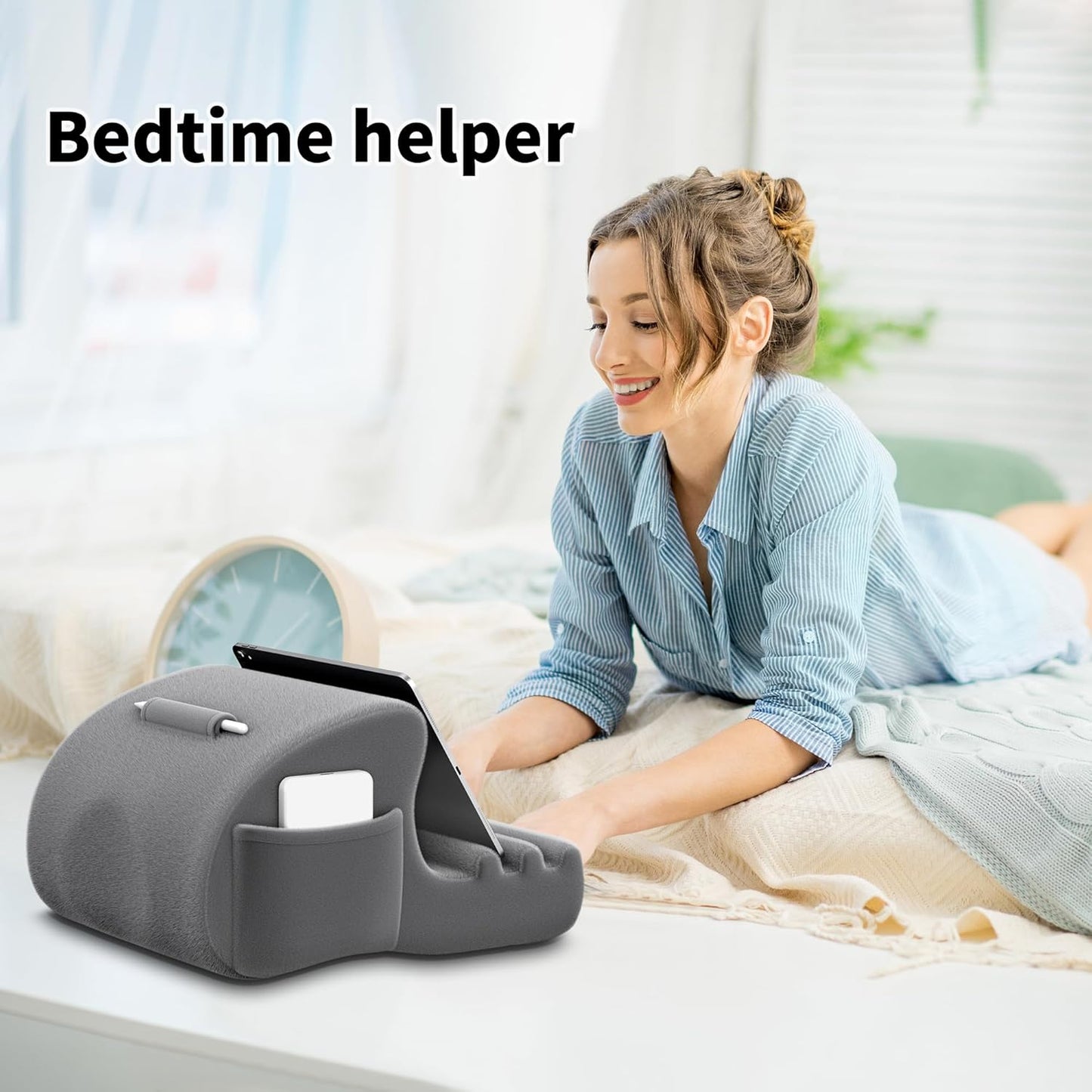 CreaDream Tablet Pillow Stand, Tablet Holder for Bed, Lap with 3 Viewing Angles, Pocket, Stylus Mount, Pillow Pad Compatible with 4-13" Tablets, iPad Pro 13 11 Air, Kindle, Galaxy Tab