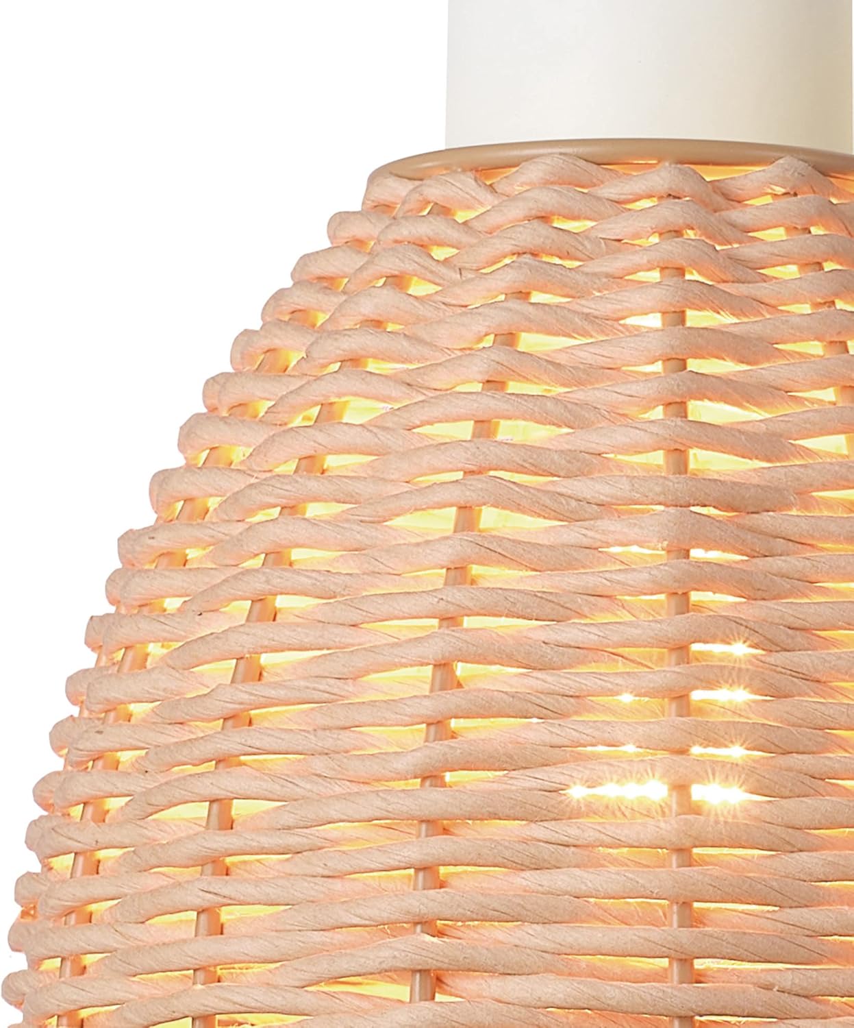 Globe Electric 65928 Briar 1-Light Plug-in or Hardwire Wall Sconce, Matte White, Rattan Shade, 6ft White Braided Fabric Designer Cord, in-Line On/Off Rocker Switch