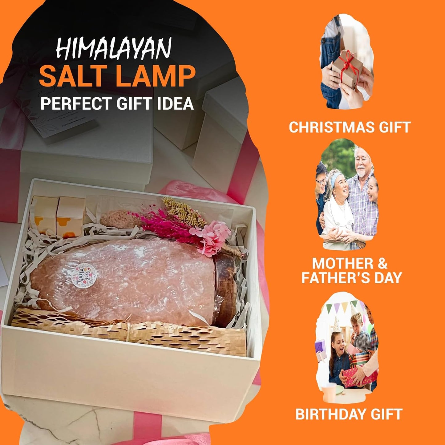 Himalayan Salt Lamp 5 Inch, 3-4 lbs with Wooden Base - Hand Carved Pink Light - Dimmable Cord & Bulb, Ideal Gift Night Lamp for Bedroom, Office, Living Room