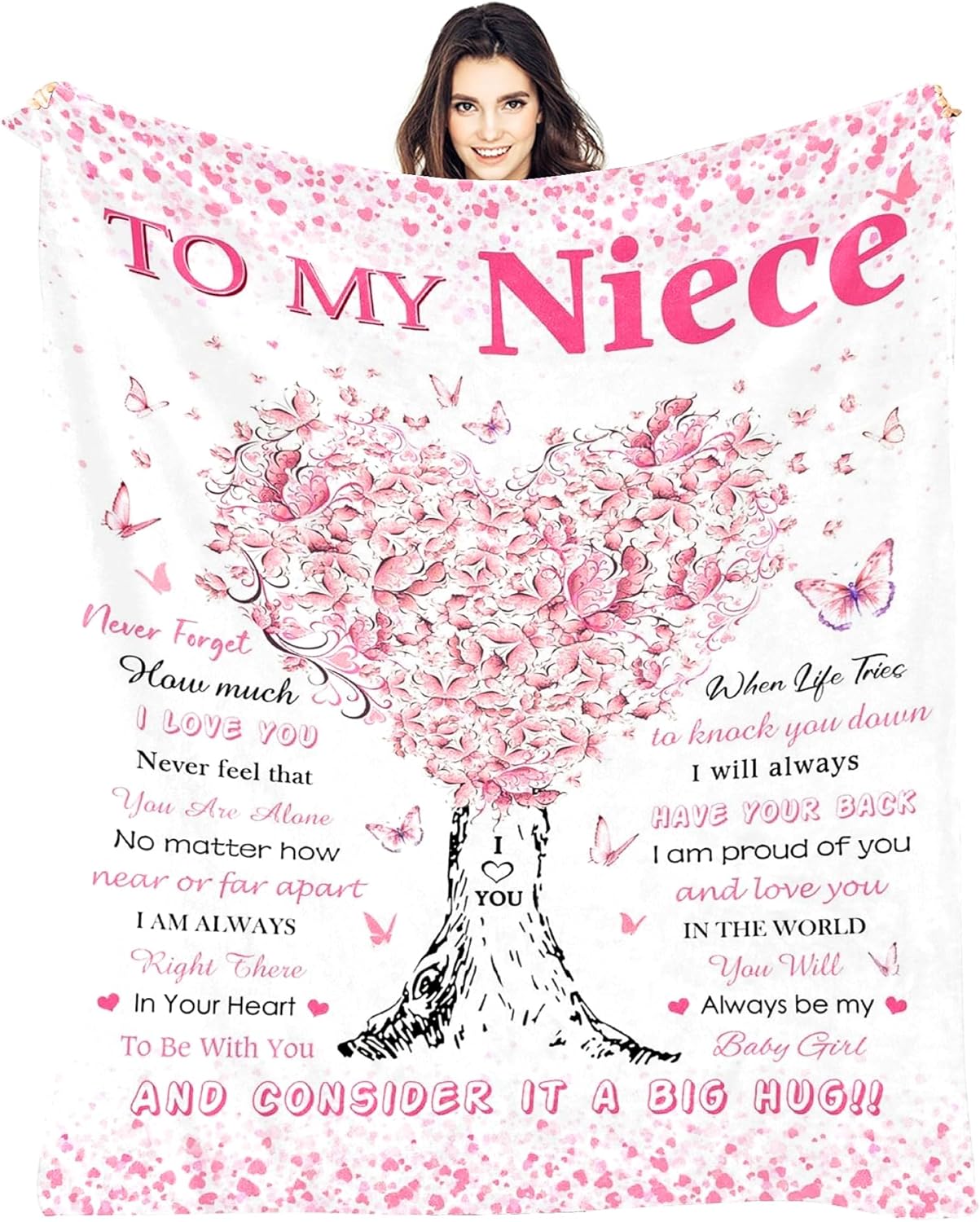 Niece Gifts from Aunt Uncle, Birthday Gifts for Niece, Unique Pink Heart Tree Girls Throw Blanket Gifts for Graduation Christmas Wedding Quinceanera, Super Soft Warm Blankets 60"X50" to My Best Niece