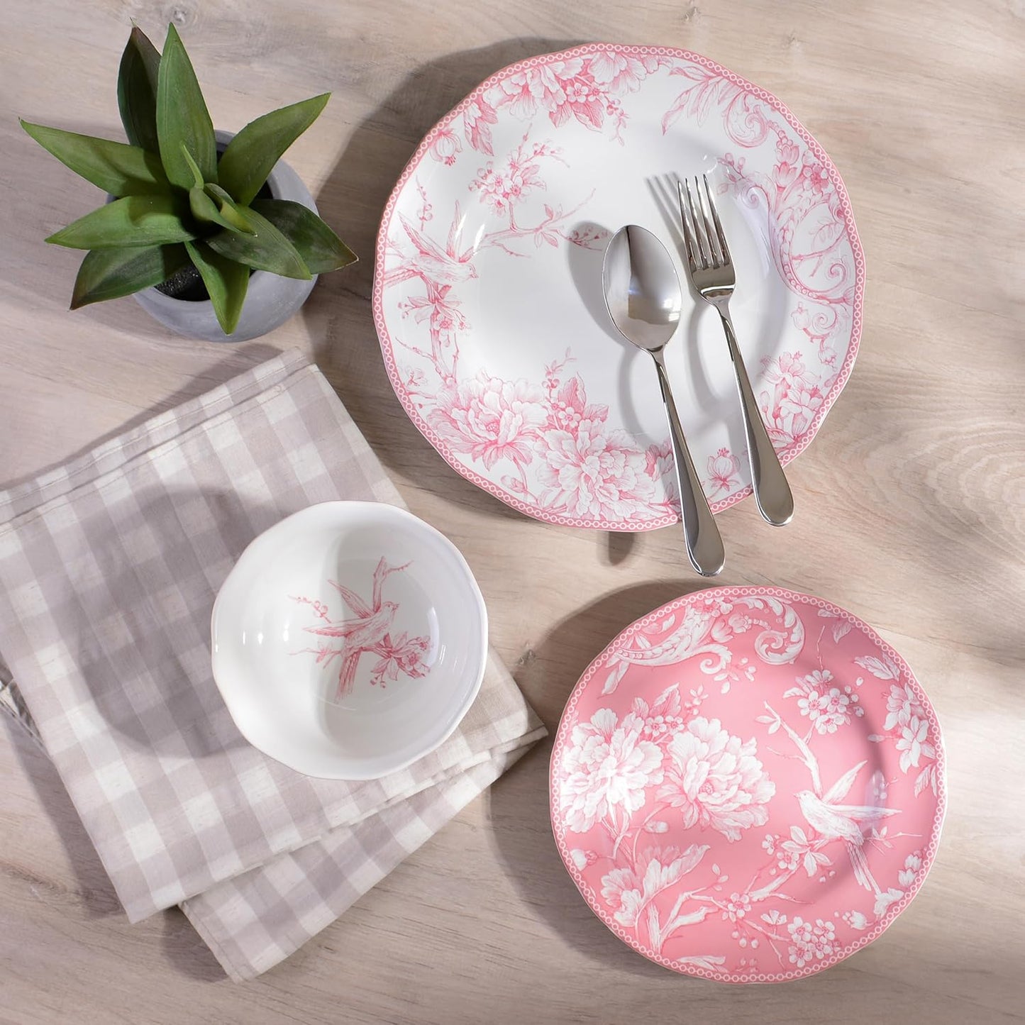 222 Fifth Adelaide Blush 12-Piece Pink Porcelain Dinnerware Set – Service for 4, Big Dinner Plates and Bowls Sets, White with Pink Floral Pattern, for Daily Entertainment, Microwave & Dishwasher Safe