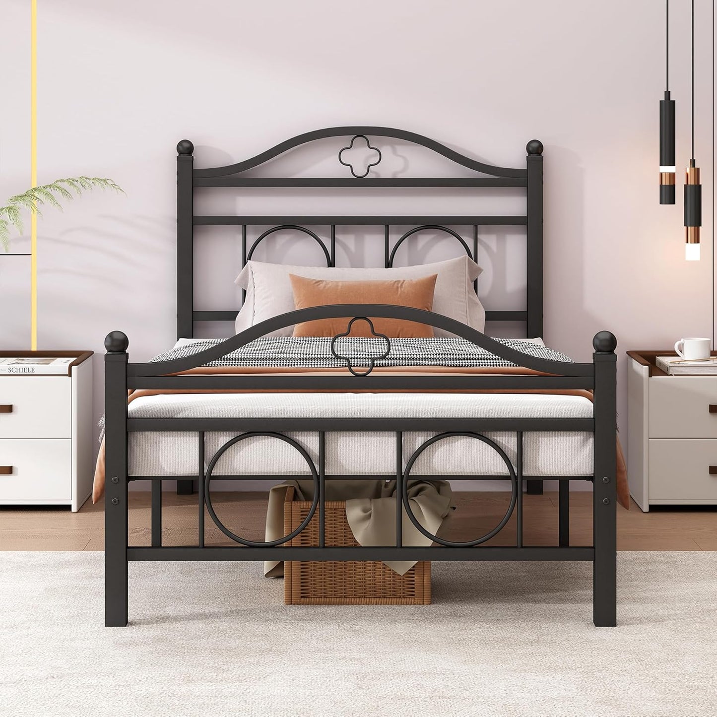 Twin Bed Frame with Headboard,Heavy Duty Steel Slats Support Mattress Foundation-Under Bed Storage, No Box Spring Needed, Noise Free