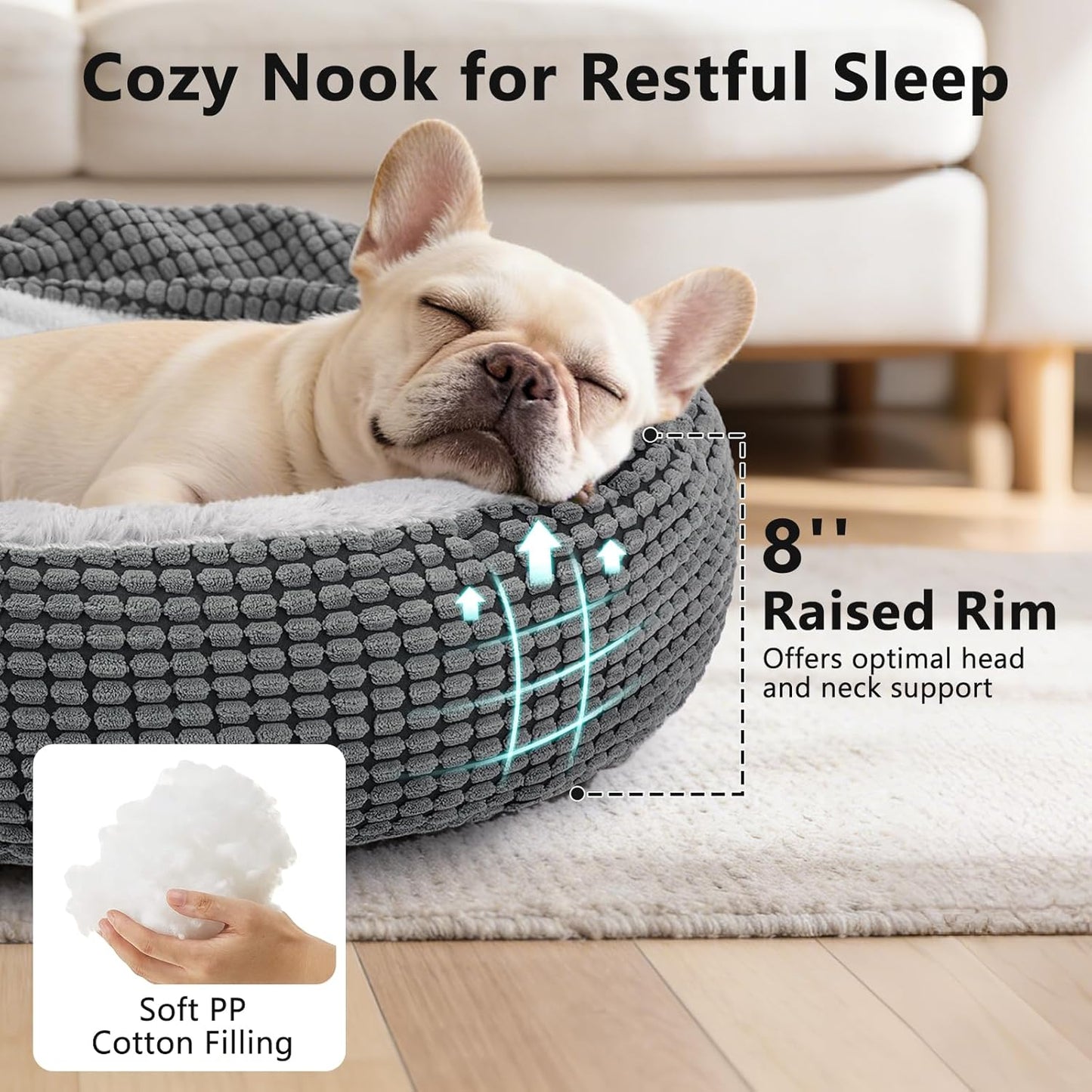 SIWA MARY Dog Bed with Attached Blanket for Small Dogs or Cats, Soft Plush Cozy Donut Cuddler Hooded Pet Beds Washable. Round Puppy Bed Orthopedic, Calming Cat Cave Bed. Anti-Slip Bottom 26inch