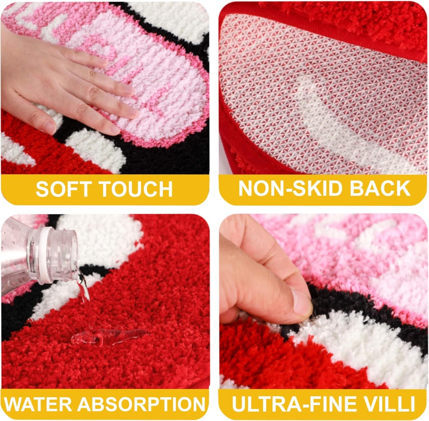 Red lips Bath Mat for Bathroom, Valentine Red Lips Bathroom Rug Non-Slip for Shower, Soft Absorbent Microfiber Bathtub Lips Rugs, Funny Cute Chill Pill Small Washable Floor Mats Kids Room Decor