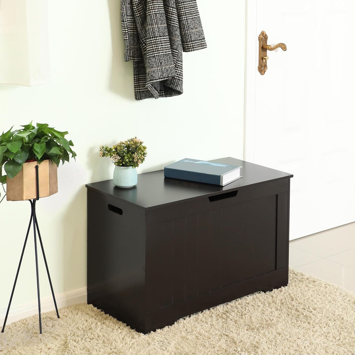 VASAGLE Storage Chest, 29.9 Inches Width Storage Bench, Entryway Bench with 2 Safety Hinges, Shoe Bench, Farmhouse Style, for Entryway, Bedroom, Living Room, Espresso Brown ULHS11BR.