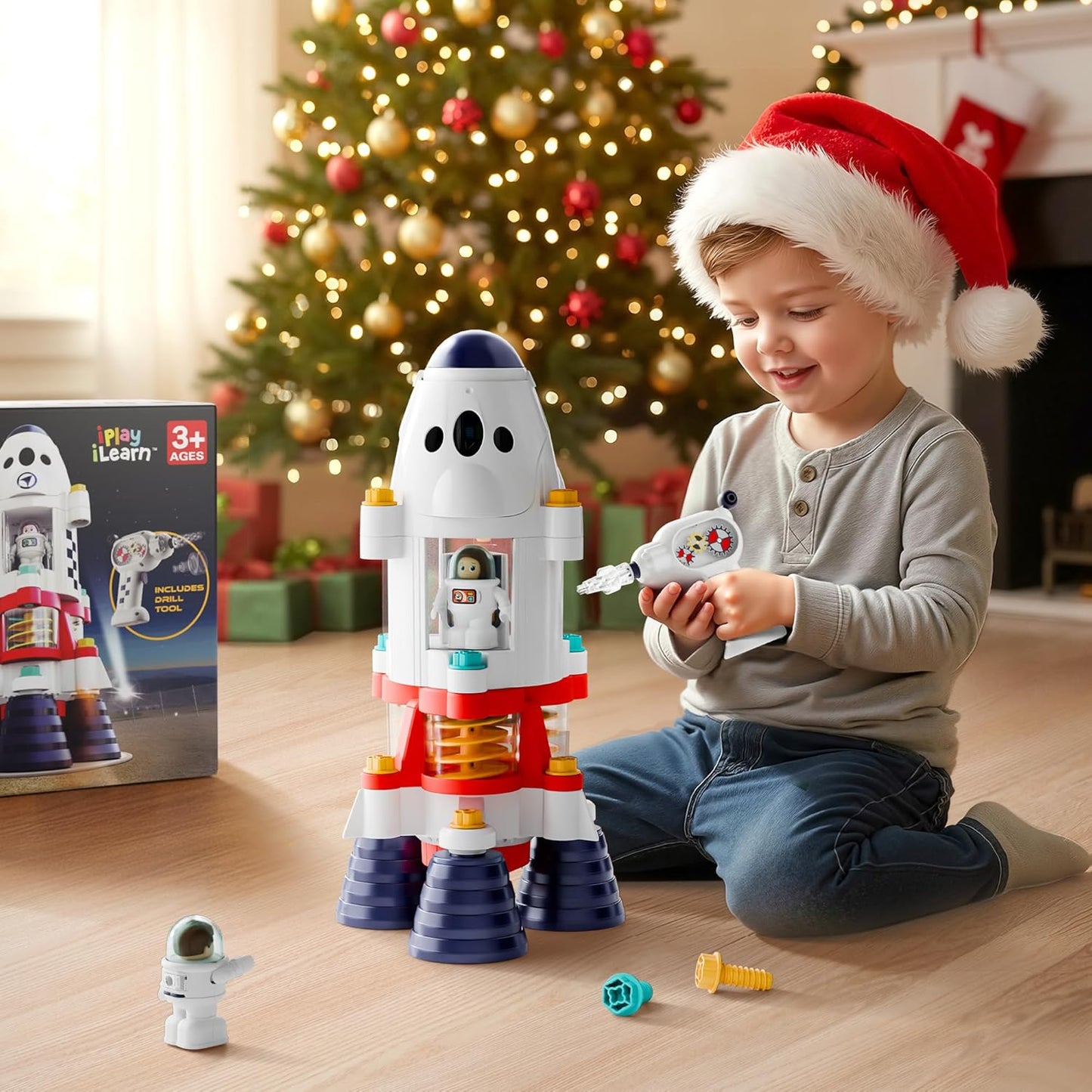 iPlay, iLearn Rocket Outer Space Toys, Kids Spaceship Playset with Space Shuttle, Electric Drill, 2 Astronauts, Educational STEM Take Apart Adventure Gift for 3 4 5 6 7 8 Year Old Boy Girl