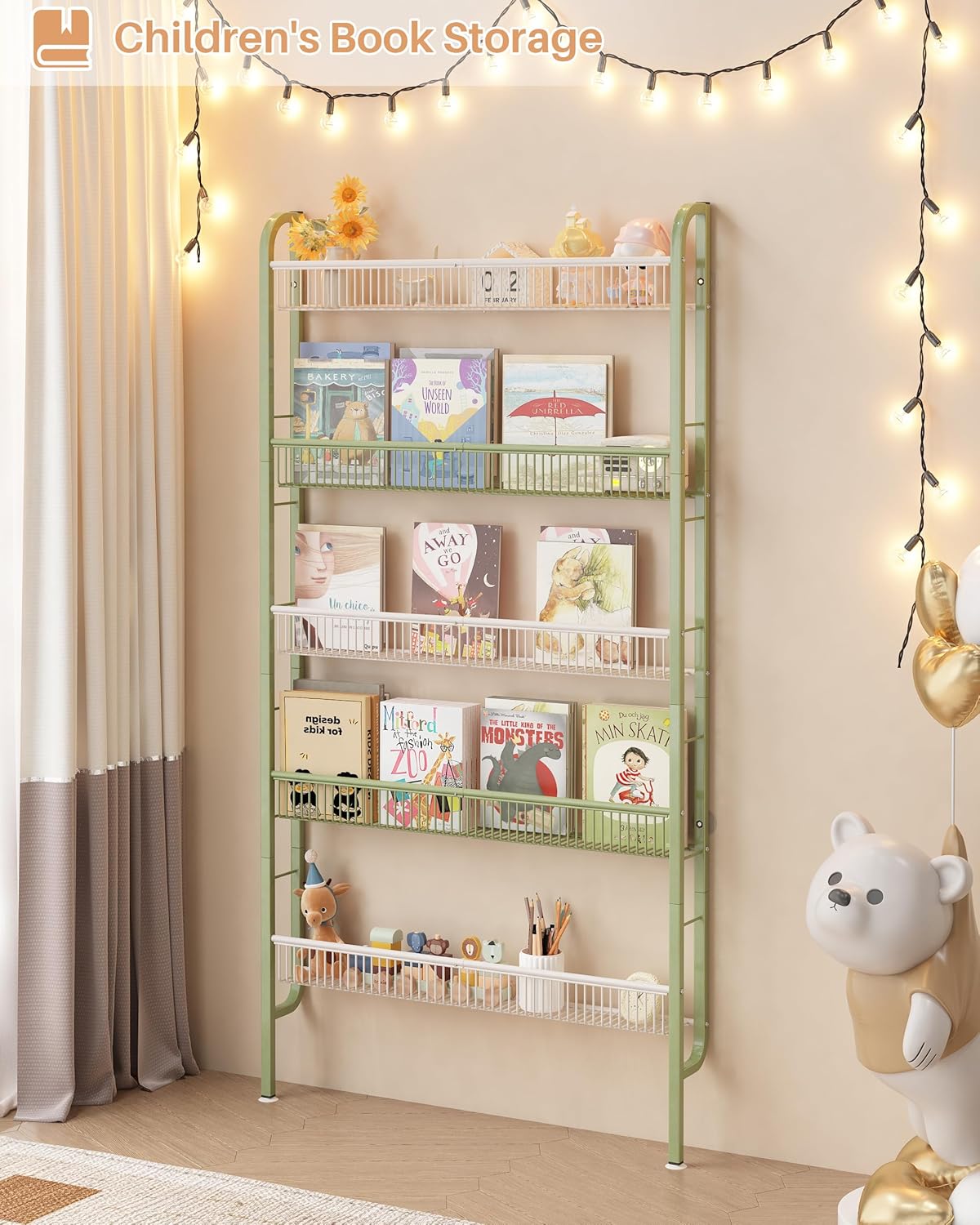 UMDONX Behind The Door Bathroom Shelf Narrow 5-Tier, Space-Saving Slim Storage Shelf Narrow Shelving Unit for Bathroom and Kitchen White+Green