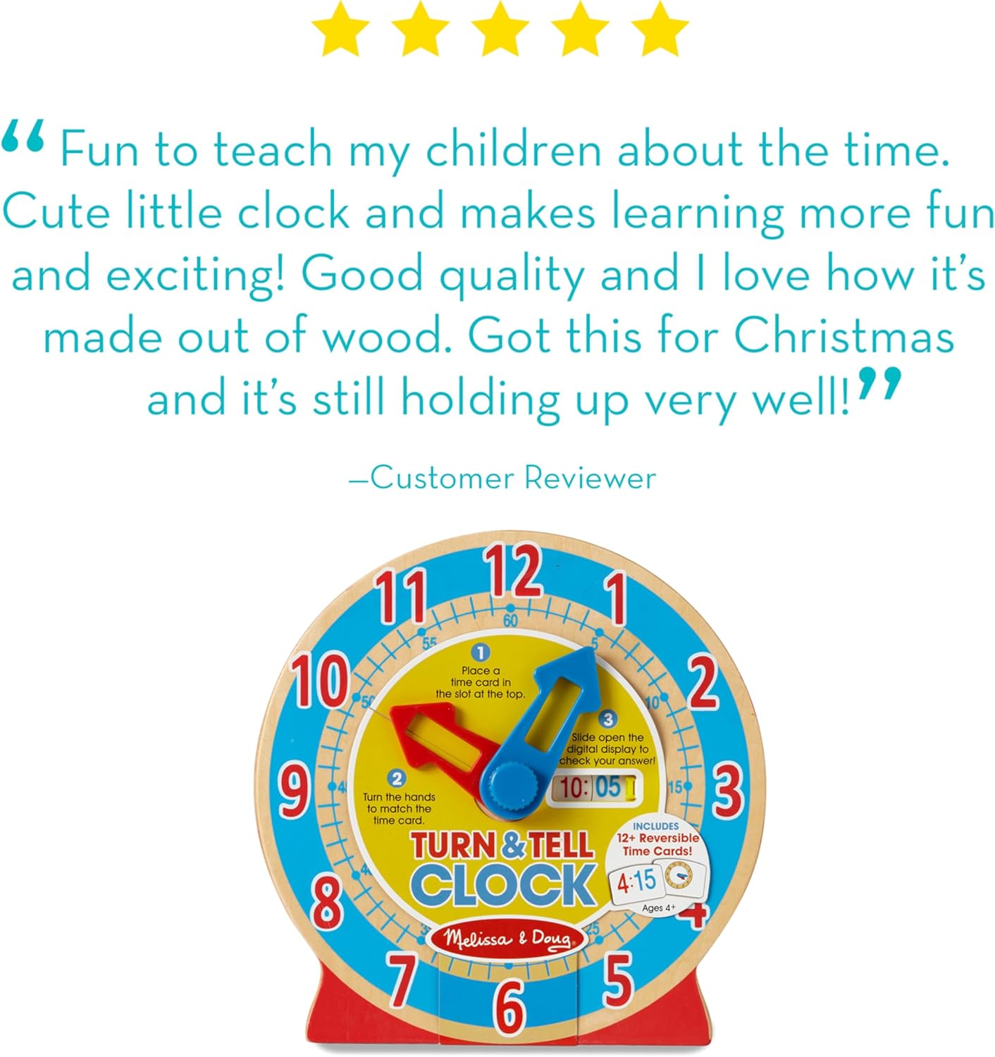 Melissa & Doug Turn & Tell Wooden Clock - Educational Toy with 12+ Reversible Time Cards
