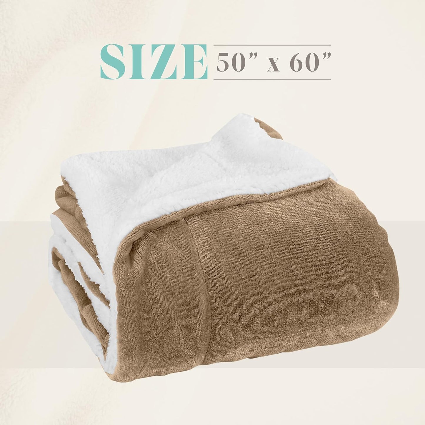 Elegant Comfort Throw Blanket, Reversible Sherpa Flannel, Ultra-Soft, Fuzzy, Cozy and Plush- All Season Lightweight Decorative Throw, 50 x 60 inches, Solid Sherpa Throw, Taupe