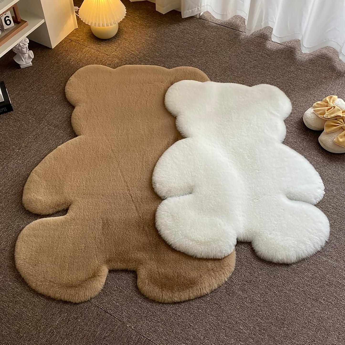 3x3.9ft Small Bear Shaggy Rug, Soft Fluffy Faux Sheepskin Fur Rug Fuzzy Shag Area Rug Cute Plush Carpet for Nursery Kids Girls Bedroom Room Aesthetic Living Room Floor Home Decor, Brown