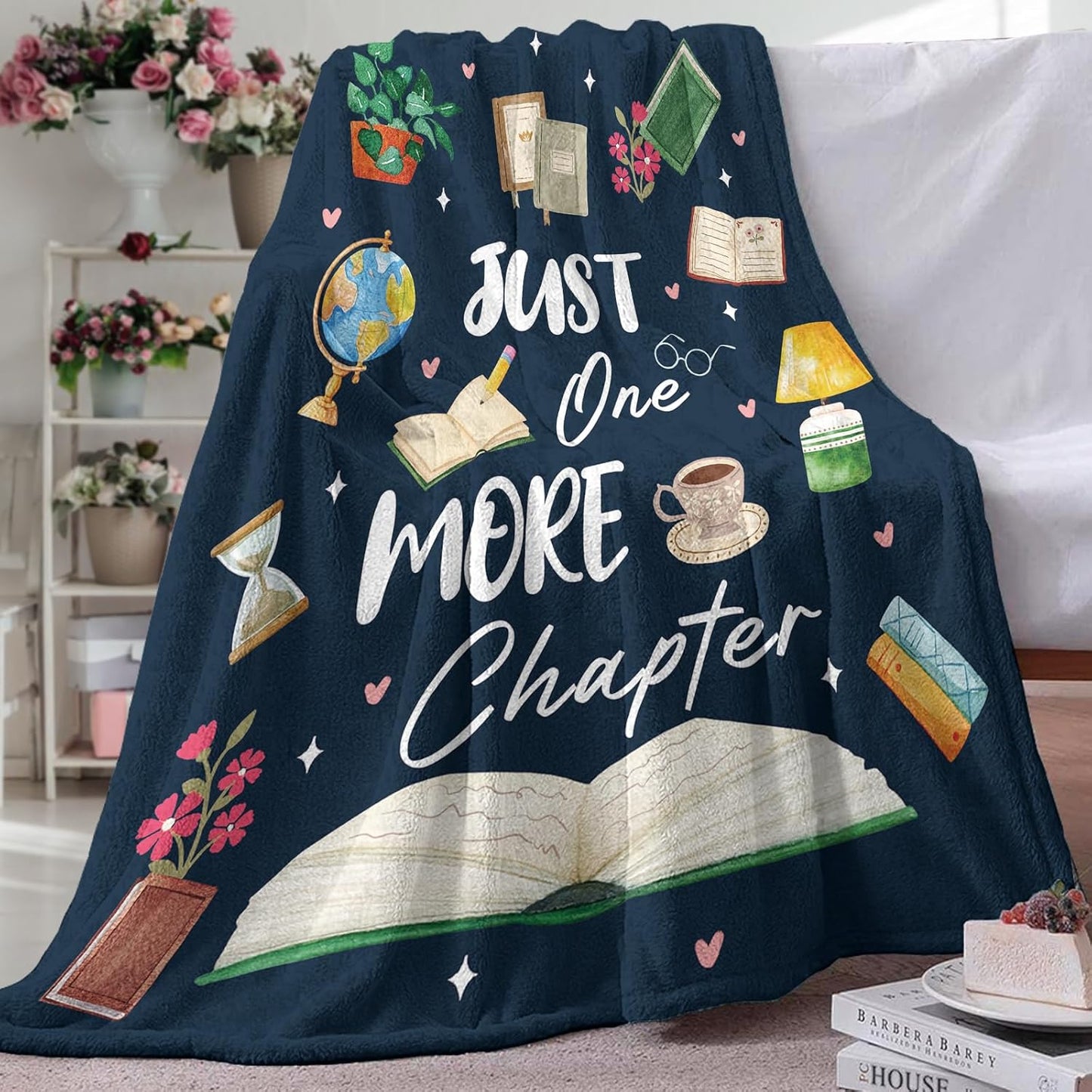 Book Lovers Gifts Flannel Throw Blanket, Bookish Gift for Reader Bookworm Books Club, Graduation Birthday Ideas, Reading Blanket Present for Men Women Librarian Teacher 50" x 60"