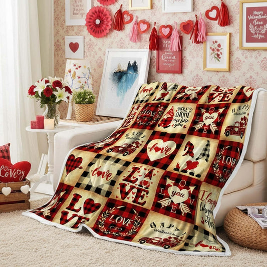 Happy Valentine's Day Throw Blanket, Buffalo Check Plaid Red Truck Gnomes Couples Lovers Lunch Rest Blanket, Cupid Sword Sweet Heart Blankets for Bed Couch Sofa 50X60IN