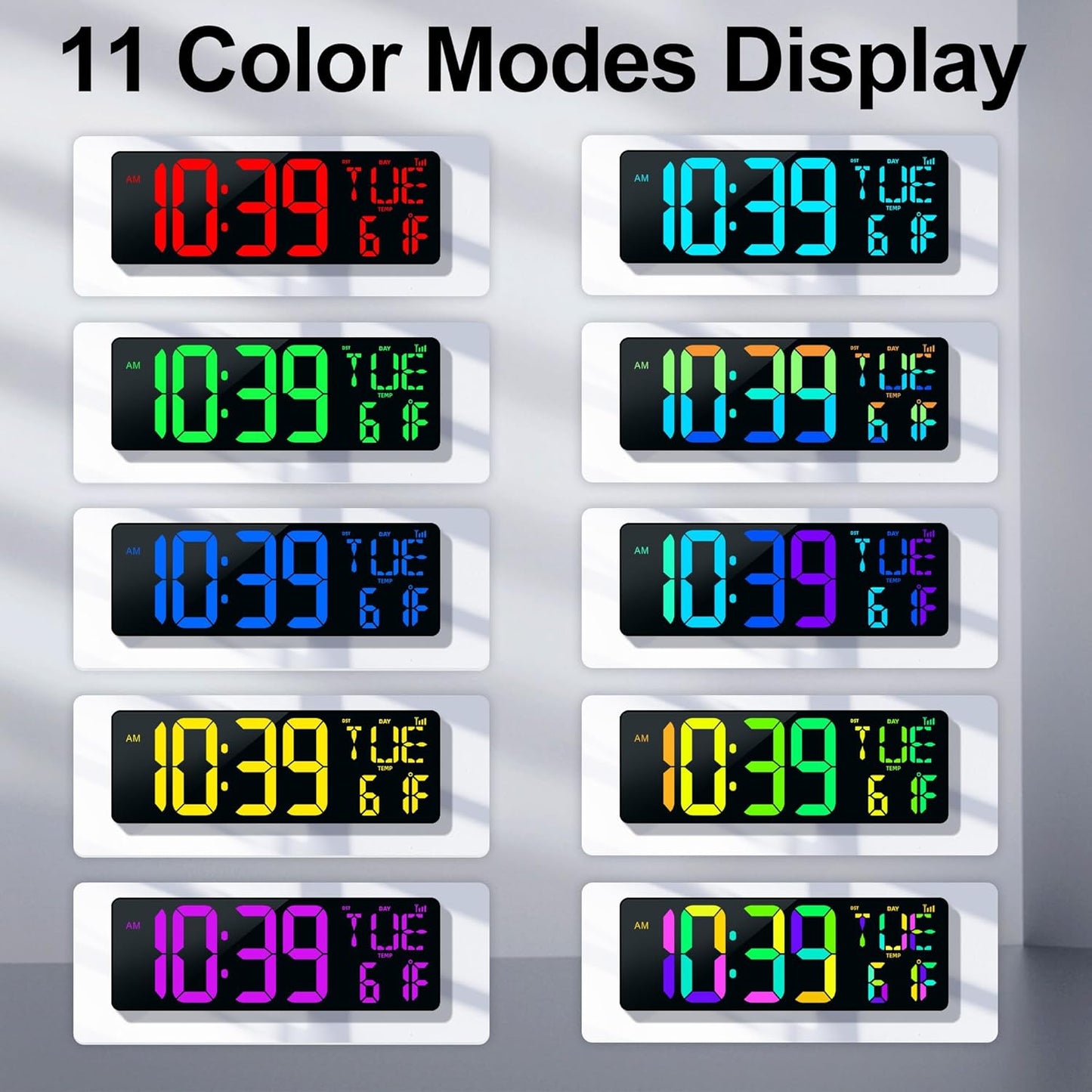 CYMHCHL Large Digital Wall Clock 17.2" Bluetooth Auto Time Sync Led Digital Clock Large Display 11 RGB Colors Auto-Dimming/DST Big Timer with Remote Control for Living Room Classroom Decor Garage Gym