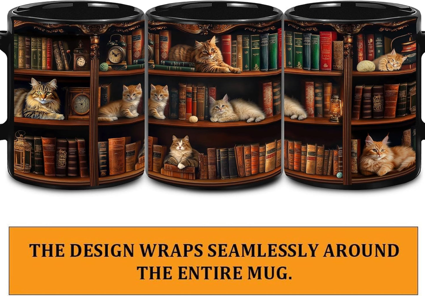 Book Lovers Gift - Bookshelf Gifts - Cat Book Mug - Bookish, Bookworm Gifts - Bookshelf Mug - Book Mug For Women, Reader, Librarian, Write - Birthday Gift Idea For Cat Lover, Owner Cat