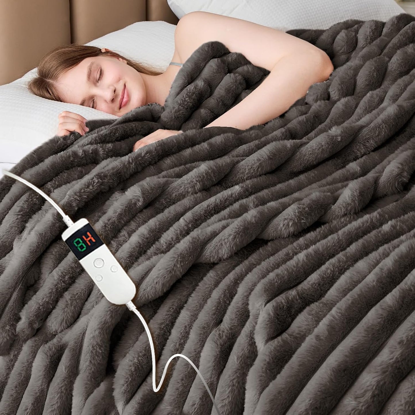 Heated Blanket Electric Thick Striped Flannel Heating Blanket Throw Blanket 50"x60",10 Heat Settings, 1-12 Hour Auto Off, Fast Heating Heating Blanket with Overheat Protection.