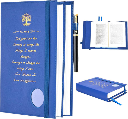 Premium Double AA Big Book Cover,PU Leather Book Cover with Coin Holder,Perfect for AA Big Book and 12 Steps & 12 Traditions