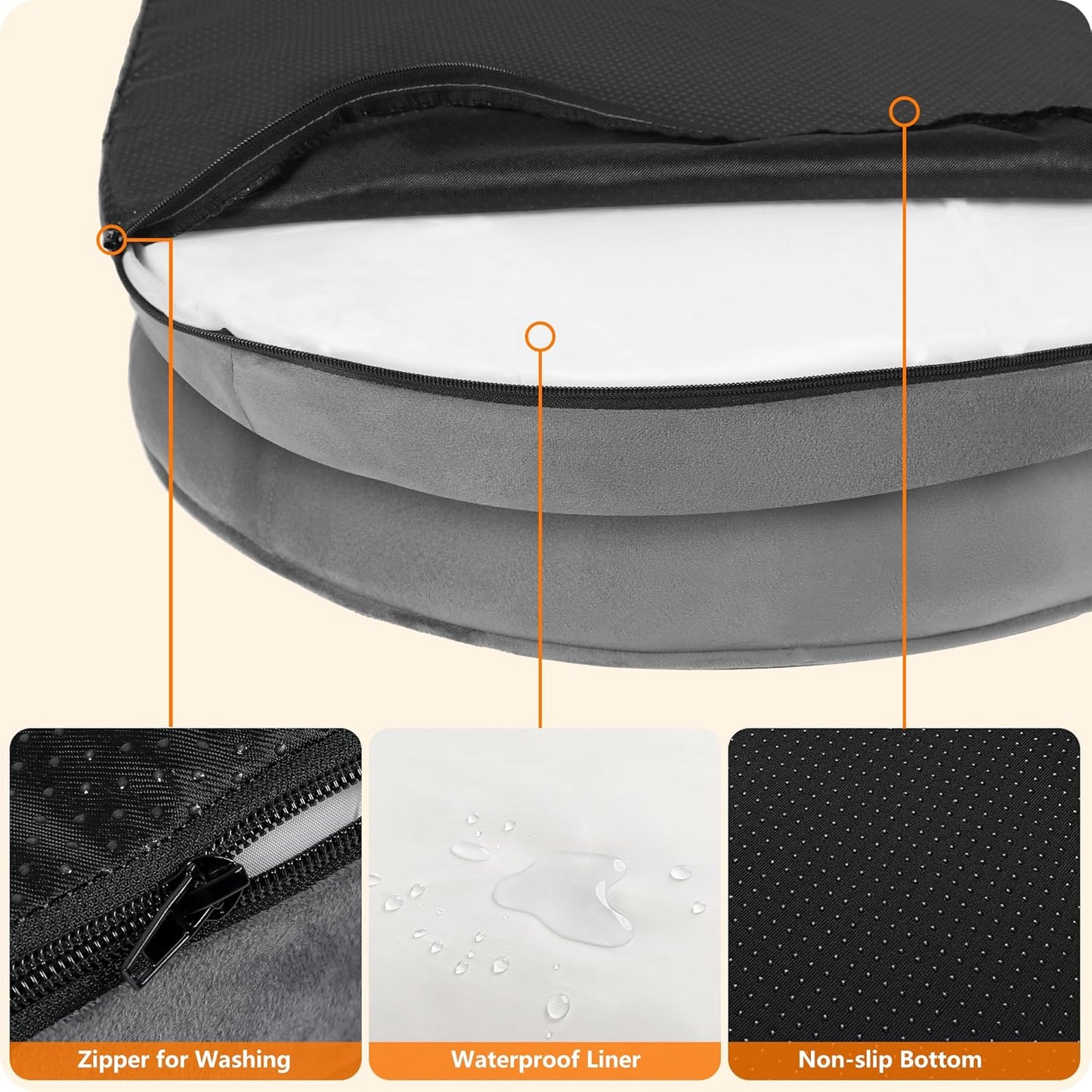Dwanton Orthopedic Dog Bed for Large Dogs with Gel Memory Foam, Waterproof Dog Sofa, Washable Pet Bed with Four Sided Bolster Cushion, Removable Cover & Non-Slip Bottom, 42", Dark Gray