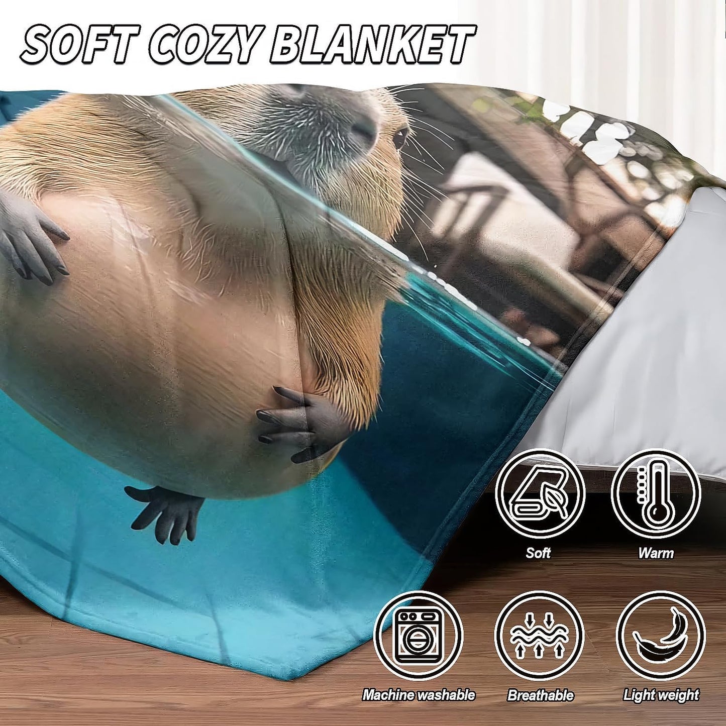 Capybara Gifts Throw Blanket, 50"x60", Underwater Capybara Cozy Blanket for Women, Kids and Teens, Ultra Soft Plush Fleece Flannel Blanket for Couch & Bed, Room Decor
