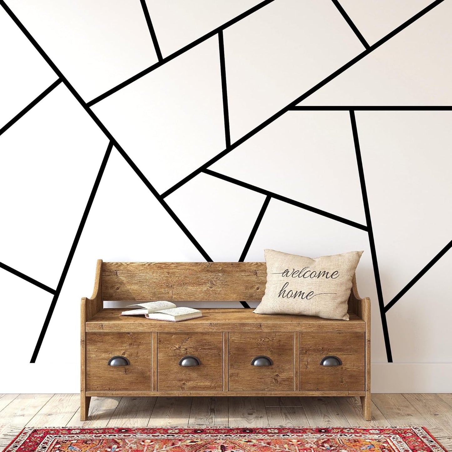 Black Large Vinyl Modern Line Wall Decals, Peel and Stick Removable Geometric Wall Stickers Bedroom Living Room Office Minimalist Accent Wall Art Decor