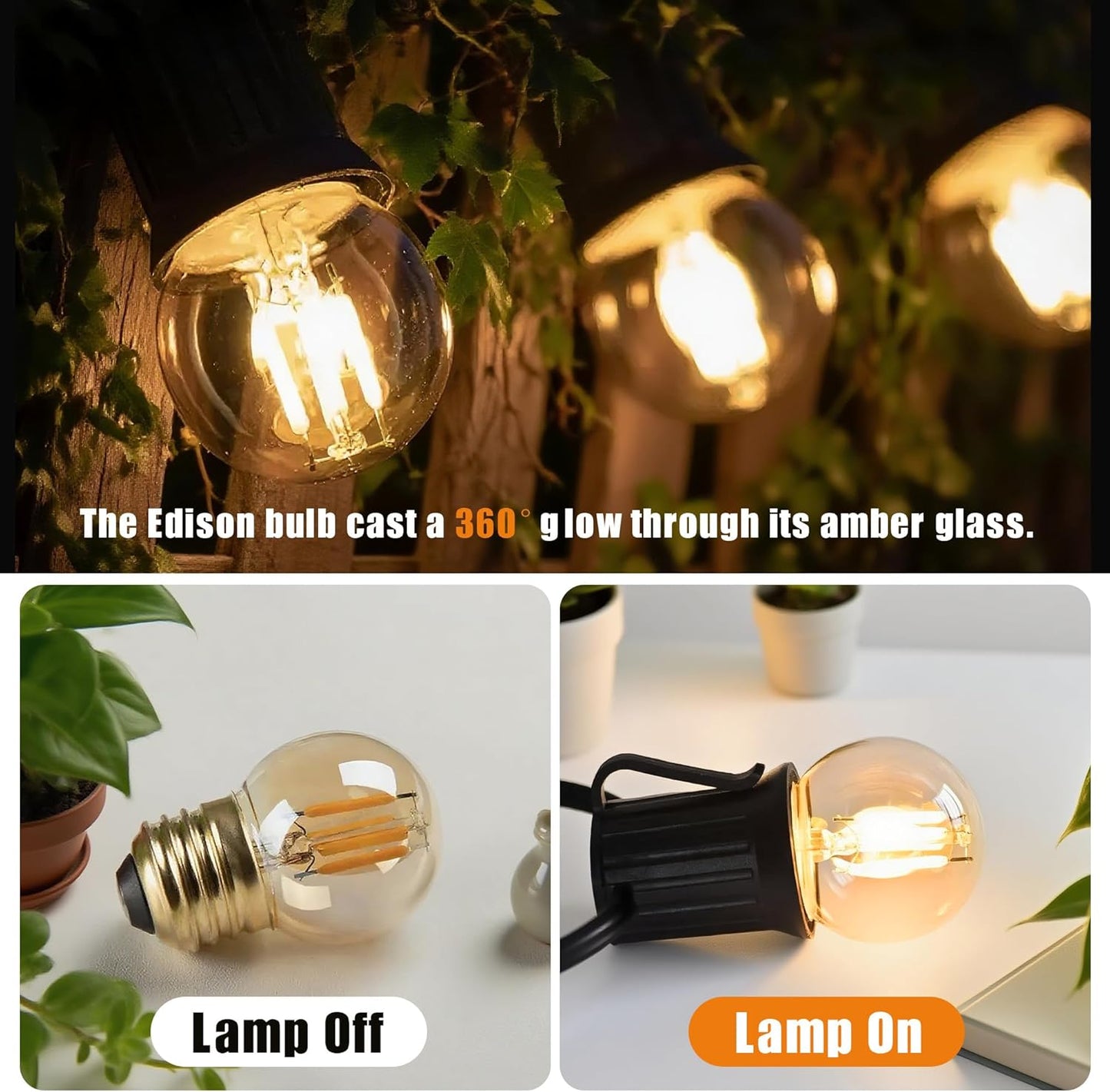 Dimmable G40 Vintage Amber Light Bulbs 25 watt E26 LED Bulb 2700K Warm Light 3W LED Globe Edison Decorative Small Light Bulb for Bedroom, Living Room, 2Pack