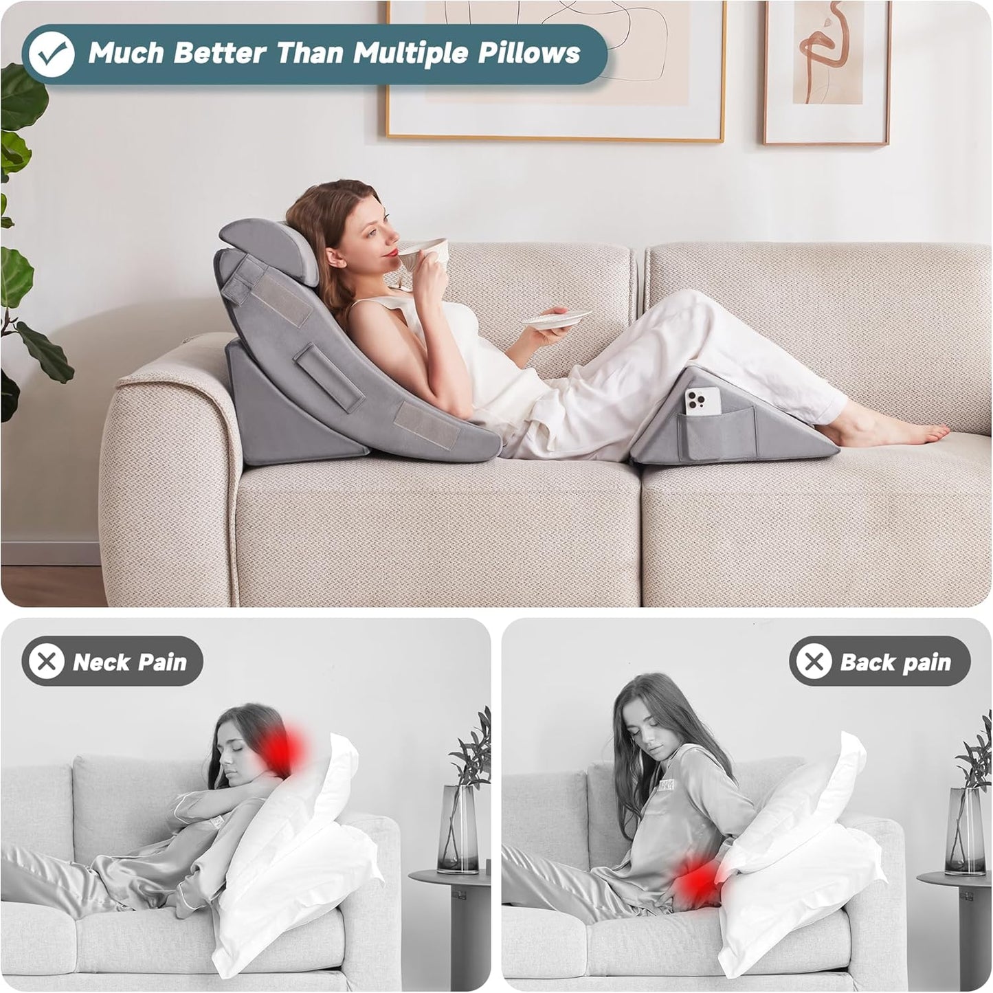 4pcs Orthopedic Bed Wedge Pillow Set for Sleeping - Wedge Pillows for After Surgery for Body Neck Back and Leg Pain Relief, Triangle Pillow Wedge for Sleeping & Acid Reflux & GERD & Snoring