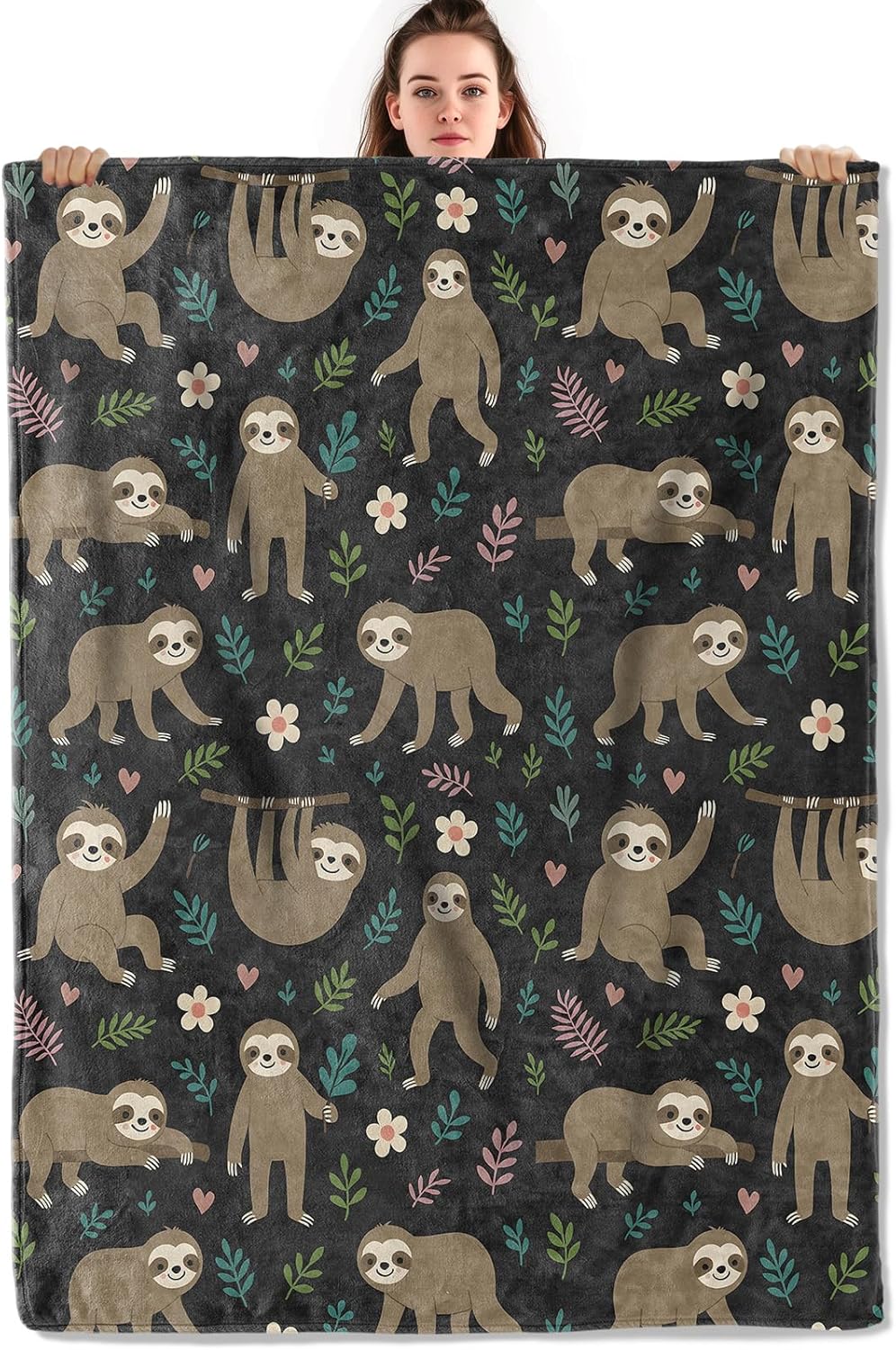Cute Funny Sloth Throw Blanket, Lightweight Warm Flannel Blanket, Home Decor and Gifts Girls, Soft Cozy Blankets for Women Kids, 50"x60" for Bed Couch Travel