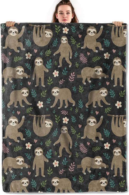 Cute Funny Sloth Throw Blanket, Lightweight Warm Flannel Blanket, Home Decor and Gifts Girls, Soft Cozy Blankets for Women Kids, 50"x60" for Bed Couch Travel