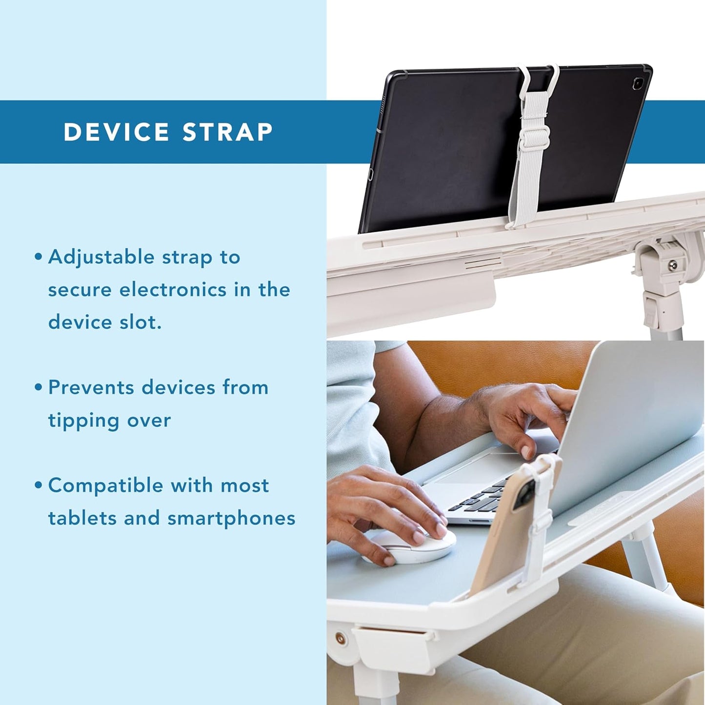 LAPGEAR Easy Tilt Leather Laptop Bed Desk with Adjustable Legs, Wrist Rest, Media Slot, and Built-in Storage - Gray - Fits up to 17 Inch Laptops - Style No. 78505