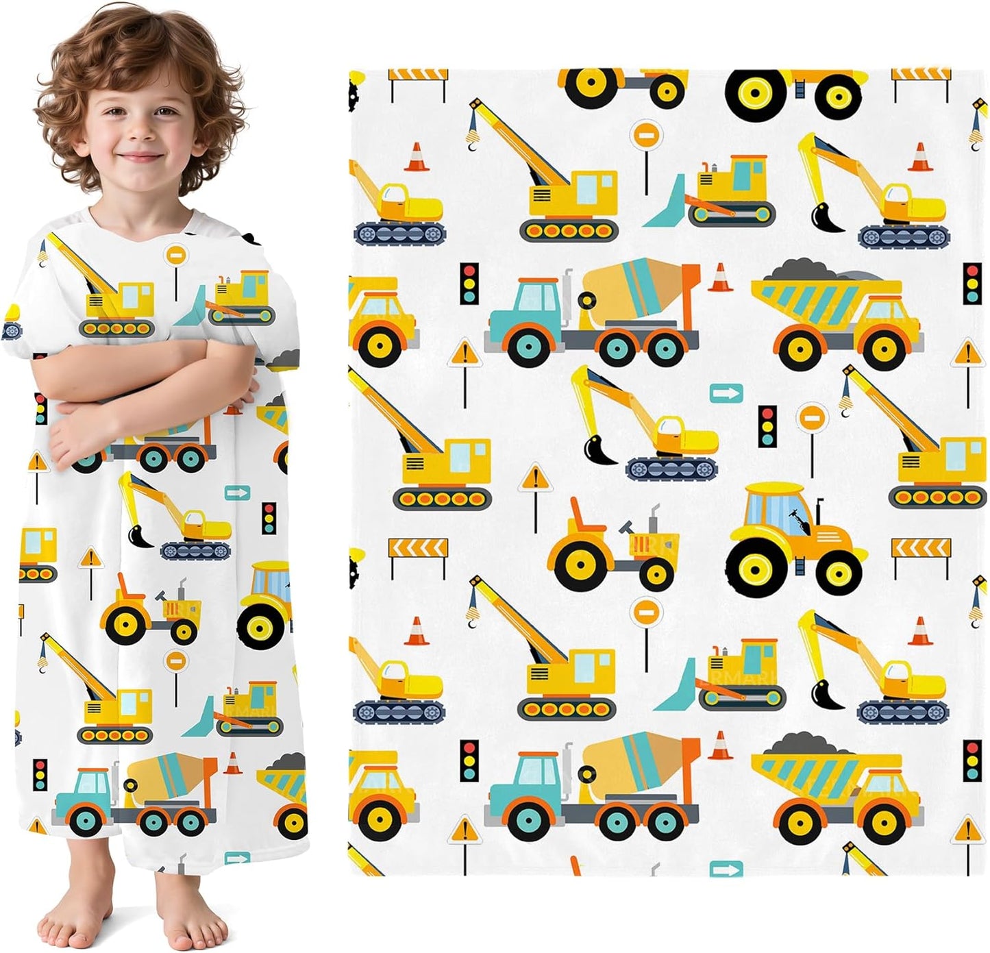 Wajade Kids Fleece Construction Truck Blanket for Boys Soft Throw Blanket with Trucks Car Print Birthday Christmas for Toddler Kids 50"x60"
