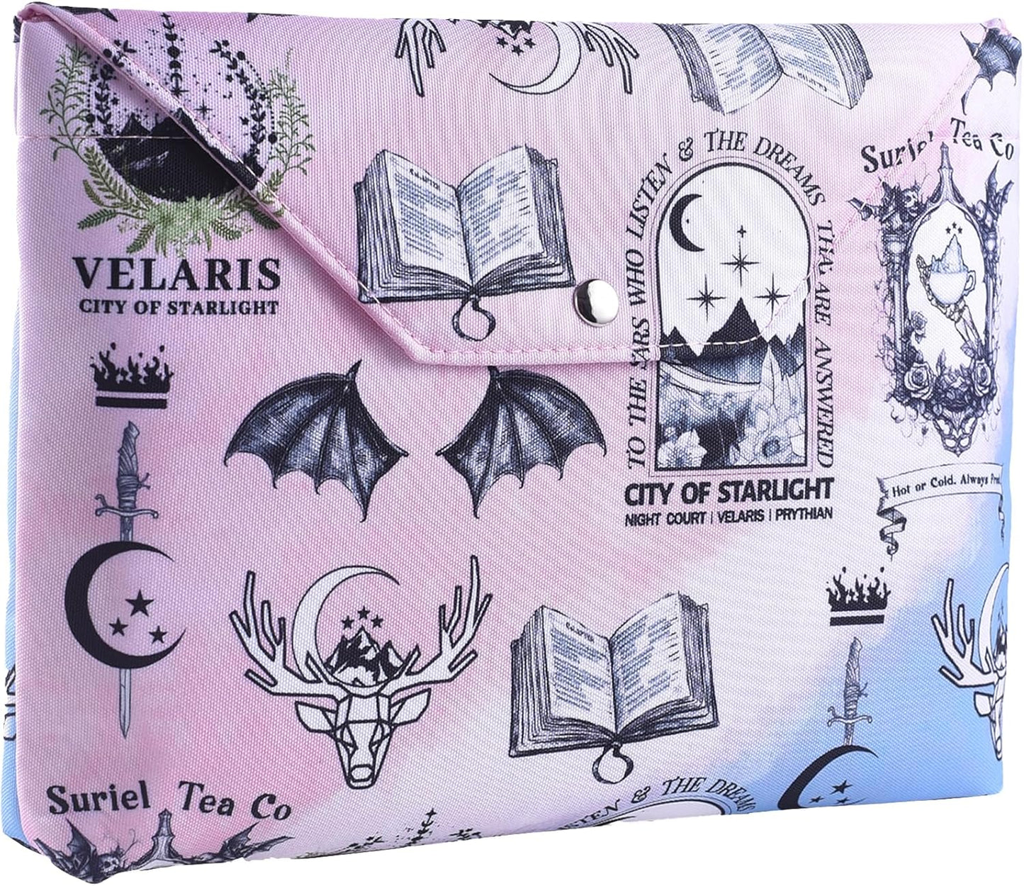 Rose and Thorns Book Sleeve Pouch, Waterproof Zipper Book Cover, Canvas Book Pouch with Front Pocket for Readers and Students, Gifts for Fantasy Book Lovers (Original)