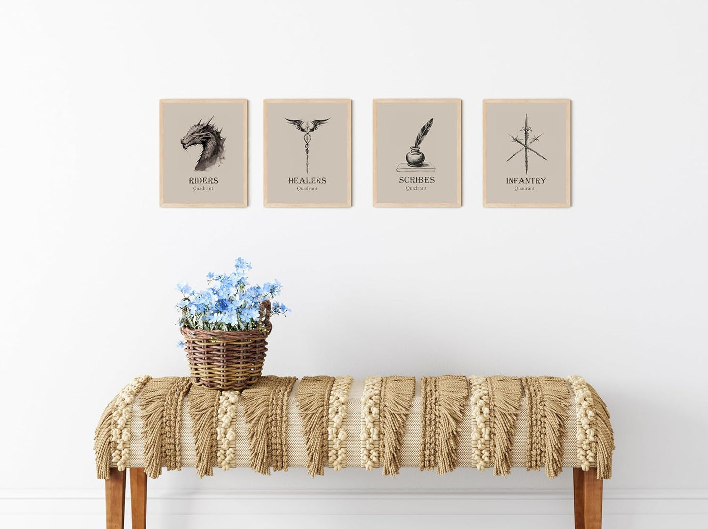 TwoDays Fantasy Dragon Wing Bookish Merch Room Decor - War College Four Quadrants Inspired Wall Art Prints for Fans Gifts, Romantasy Book Merchandise Posters (8" X 10", Set of 4, UNFRAMED)