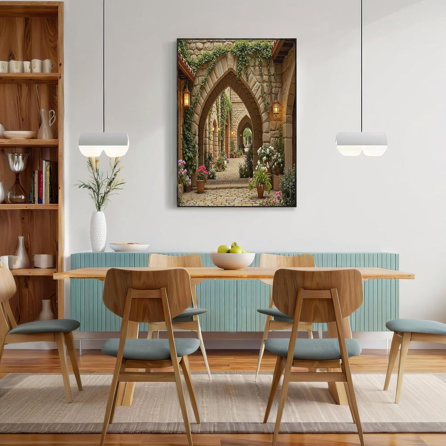 GDJSMIN Medieval Stone Arches Wall Art, Cobblestone Paths Poster for Reading Room Living Room Decor 12x 16 inch Unframed