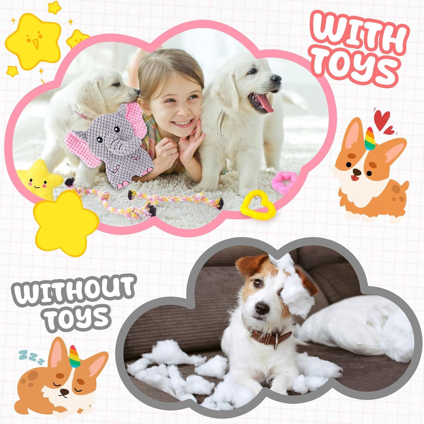 XIUGOAL Pink Puppy Toys - 9 Pack Puppy Chew Toys for Teething, Enrichment Dog Toys for Small Dogs to Keep Them Busy, Squeaky Plush Toy for Boredom