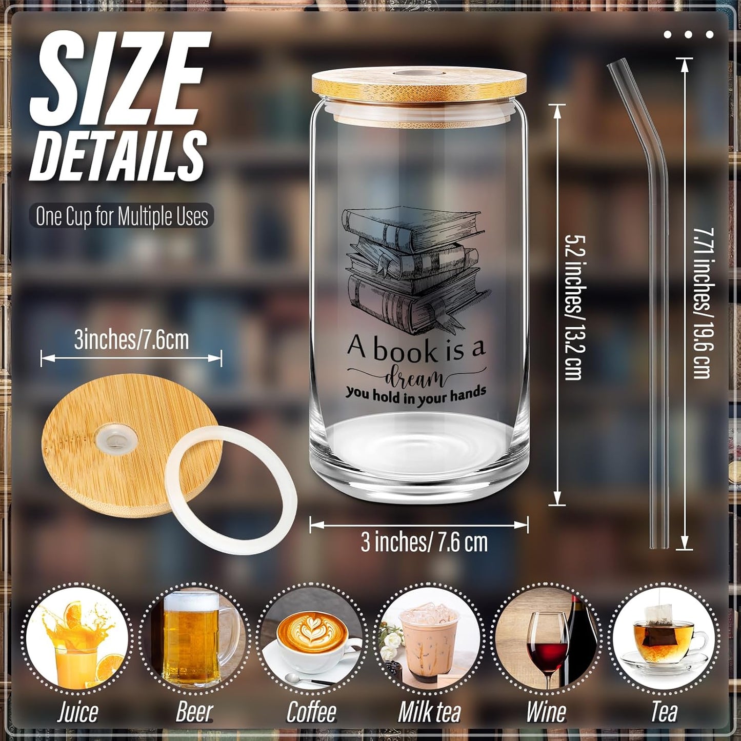 6 Pack Book Lover Gifts Book Club Gift 16 oz Reading Glass Drinking Tumblers Cups with Lids Straws Employee Appreciation Gifts for Librarian Bookworm Bookish Reader Teacher Team Coworker Staff