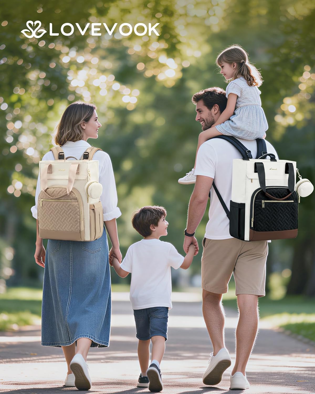 LOVEVOOK Diaper Bag Backpack, Large Capacity Portable Baby Bag with Foldable Diaper Changing Pad, Waterproof Baby Diaper Bags Gift for Mon Dad, Ivory Khaki