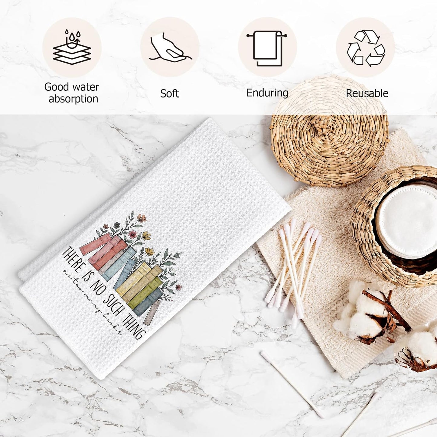 Book Lovers Gifts Kitchen Towels Dish Towels, Bookish Gifts Hand Towels for Bathroom Kitchen Classroom Decor, There is No Such Thing as Too Many Books Decoration Hand Tea Towels, 16x24inch