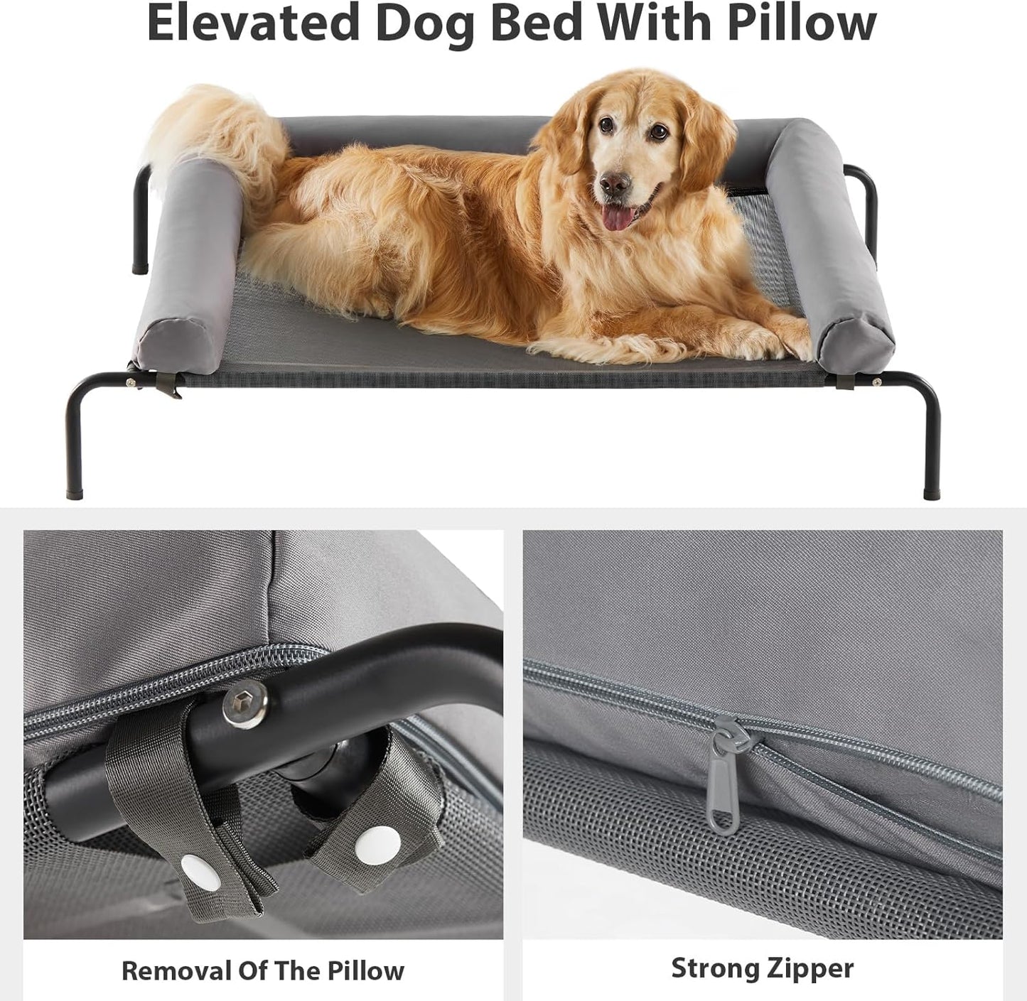 RRPETHOME Large Elevated Cooling Dog Bed 43 x 31 x 8 Inch, Raised Dog Cot Beds for Large Dogs,Elevated Outdoor Pet Bed,Chew Proof Portable Cooling Pet Cot with Skid-Resistant Feet and Breathable Mesh