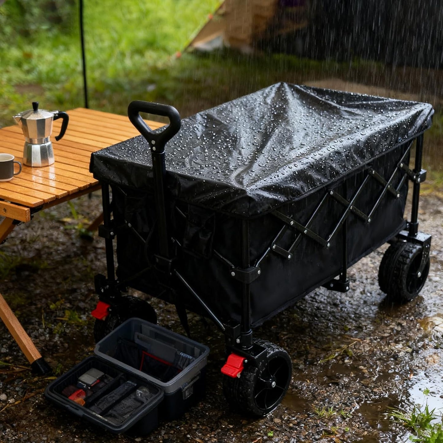 Wagon Cover for Heavy Duty Folding Carts – Waterproof Oxford Fabric with Dust, Leaf & Snow Protection, Elastic Hem and Drawstring Fit for Outdoor Storage and Travel Use