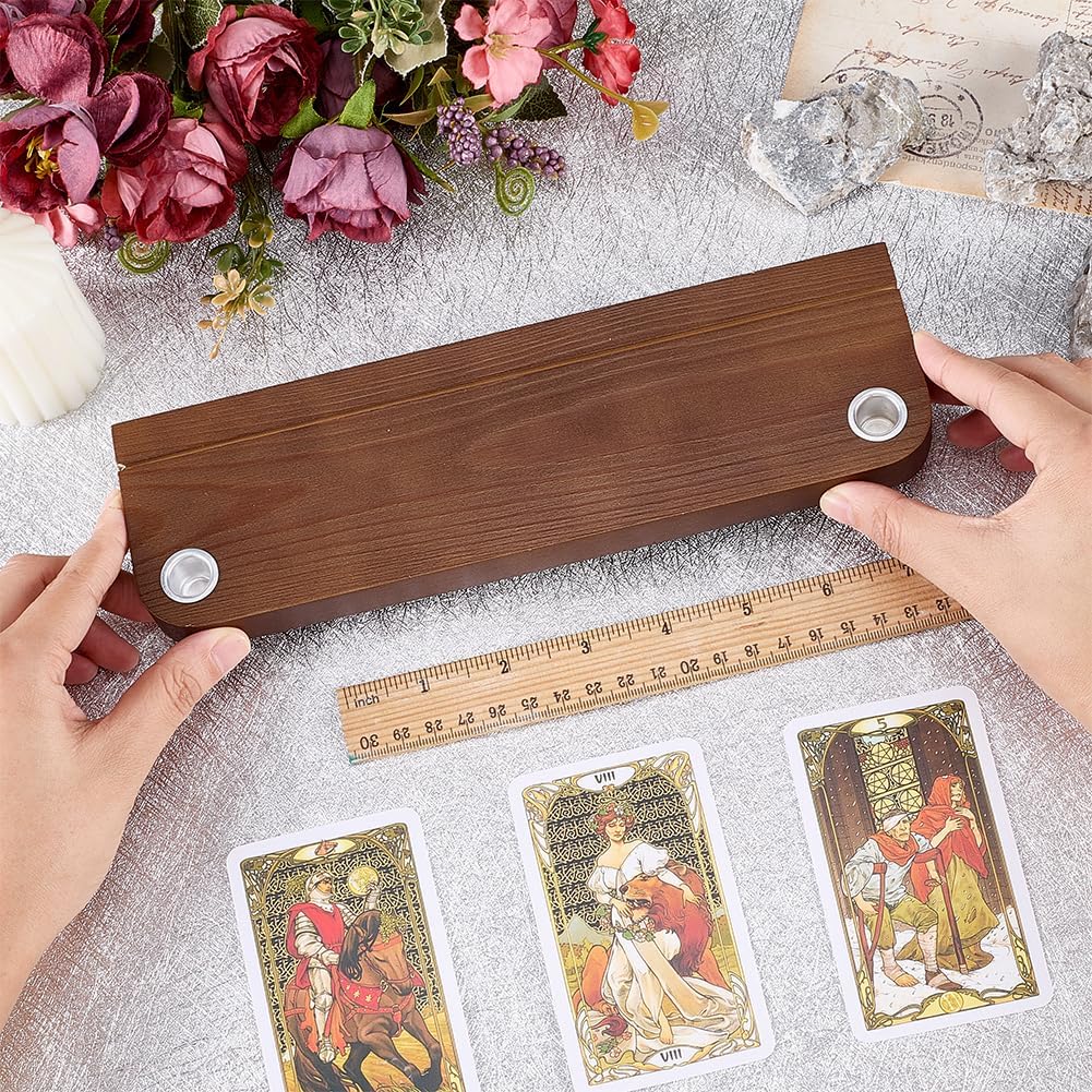 FINGERINSPIRE Wooden Tarot Card Holder 3x10x0.73inch Coffee Rectangle Tarot Card Holder Card Display Stand Wood Oracle Cards Stand for Meditation, Daily Affirmation Card Case Reading Accessories