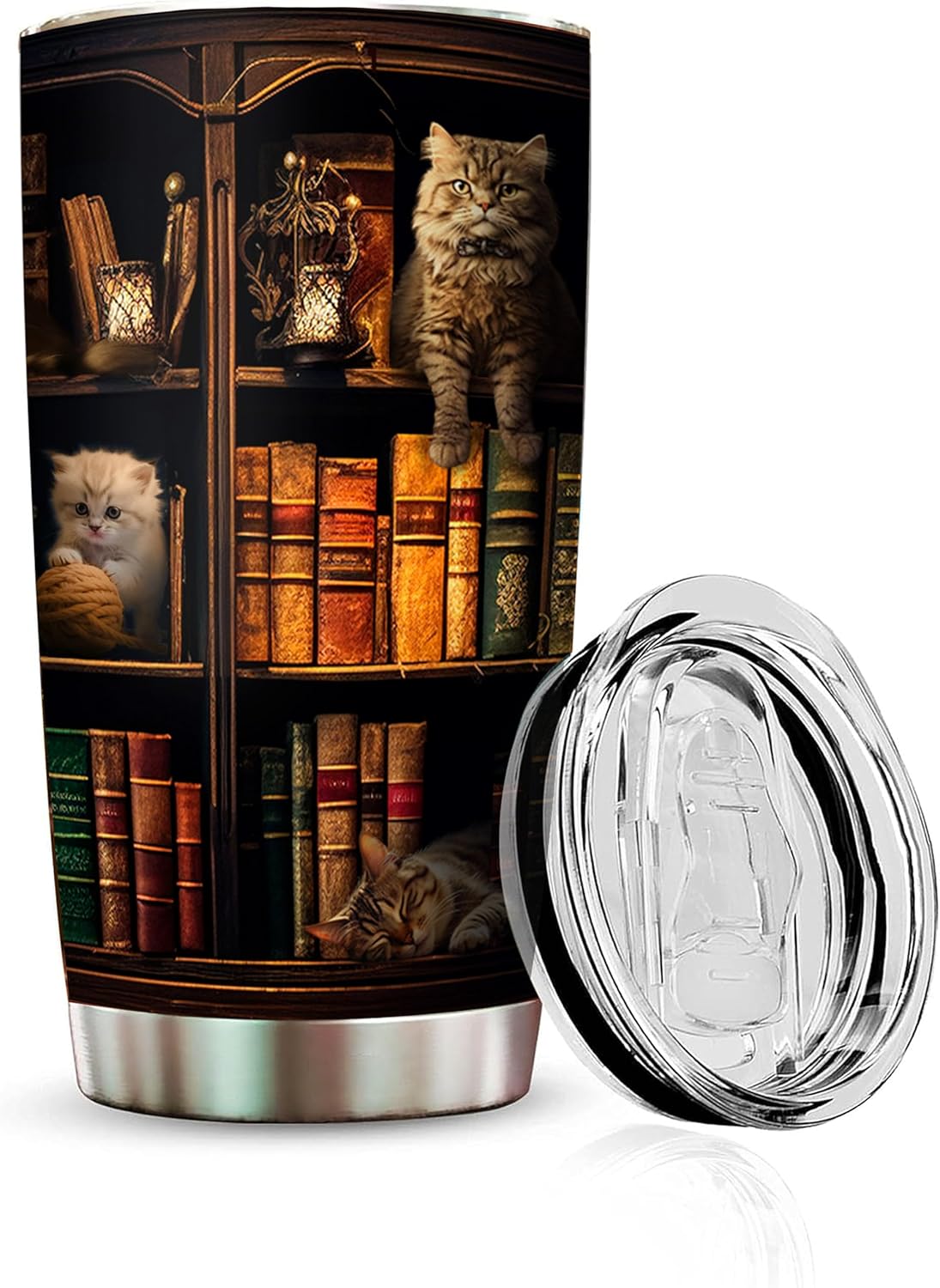 2IMT Cat Book Tumbler Library Travel Mug Book Gifts For Book Lovers For Cat Lovers Women - Bookish Gift For Readers - Reading Mug Bookish Mugs Stainless Steel Tumbler 20oz with Lid