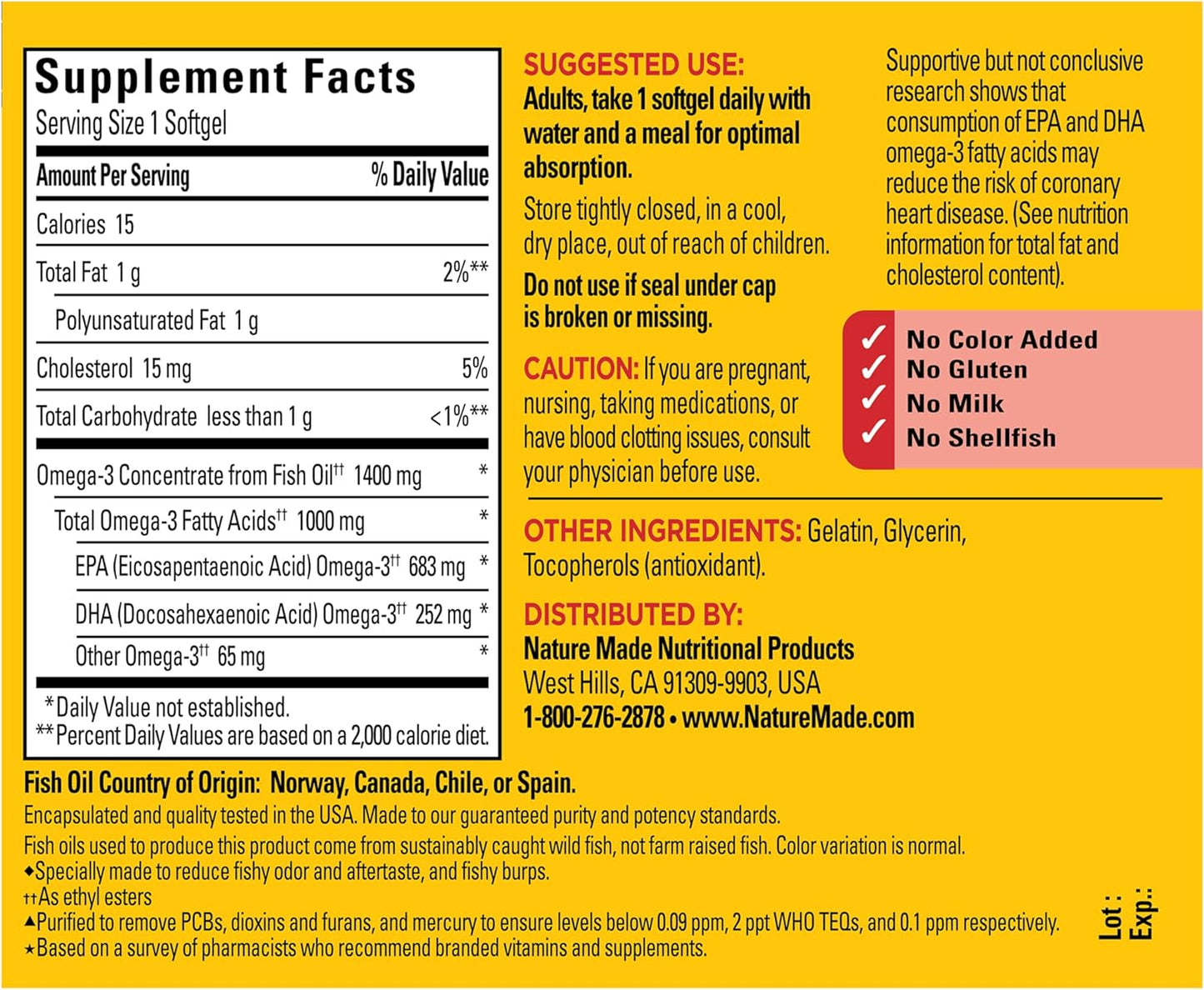 Nature Made Extra Strength Omega 3 Fish Oil Supplements, 1400mg, Fish Oil Omega 3 Supplements as Ethyl Esters for Healthy Heart, Brain, Eyes, Mood Support, 45 Softgels, 45 Day Supply