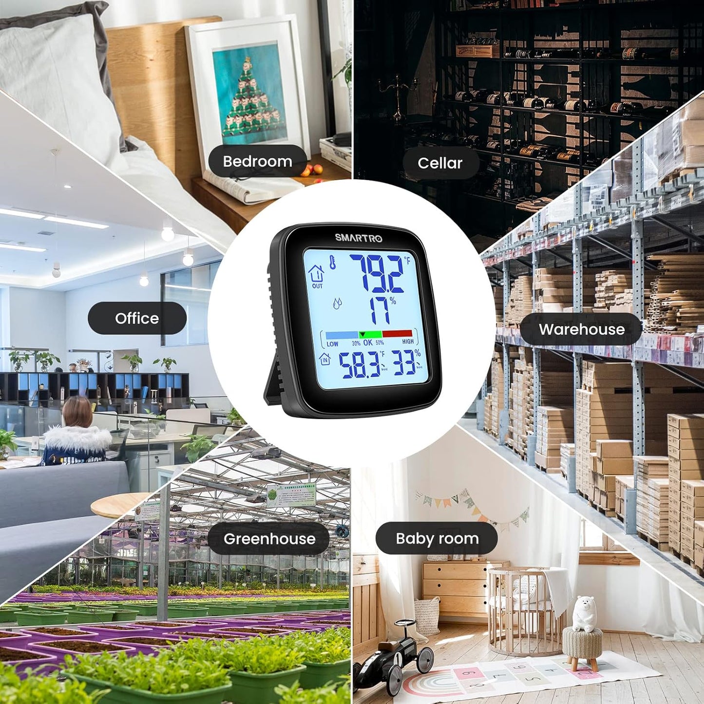 SMARTRO SC92 Professional Indoor Outdoor Thermometer Wireless Digital Hygrometer Room Humidity Gauge Temperature and Humidity Meter Pro Accuracy Calibration