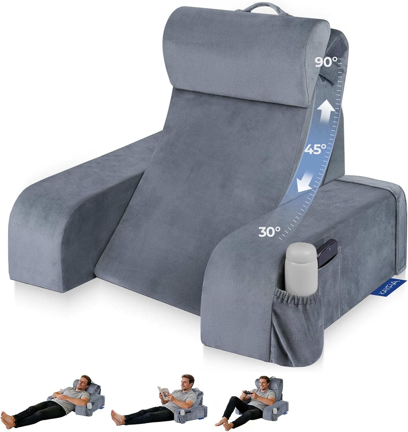Adjustable Wedge Reading Pillow — Large, 30–90° Stepless Angle, Detachable Arms, Bed or Couch