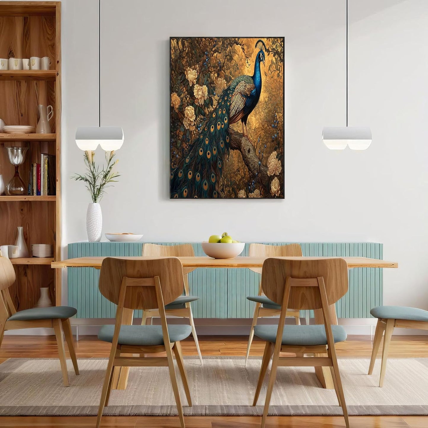 GDJSMIN Nature Bird Portrait Wall Art, Majestic Teal Peacock Poster For Reading Room Living Room Decor 12X 16 Inch Unframed